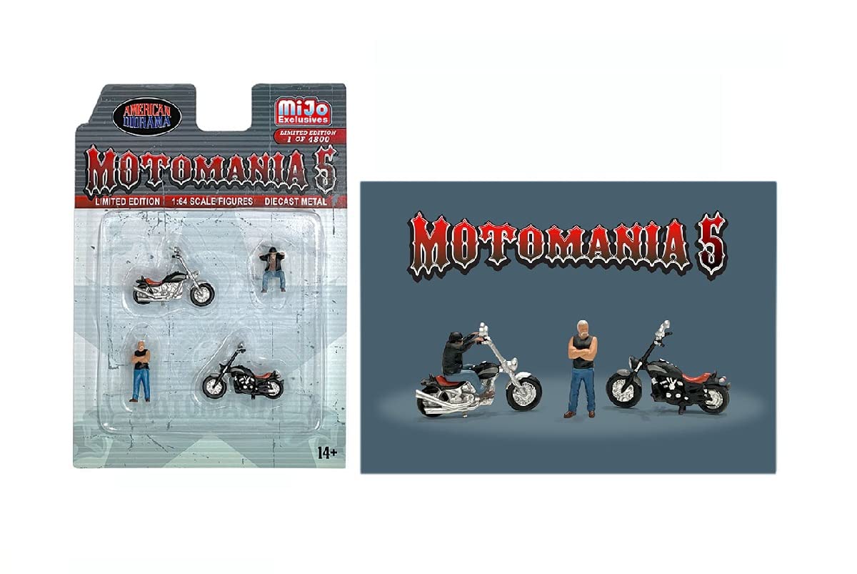 Motomania 5″ 4 piece Diecast Set (2 Figures and 2 Motorcycles) Limited Edition to 4800 pieces Worldwide for 1/64 Scale Models by American Diorama