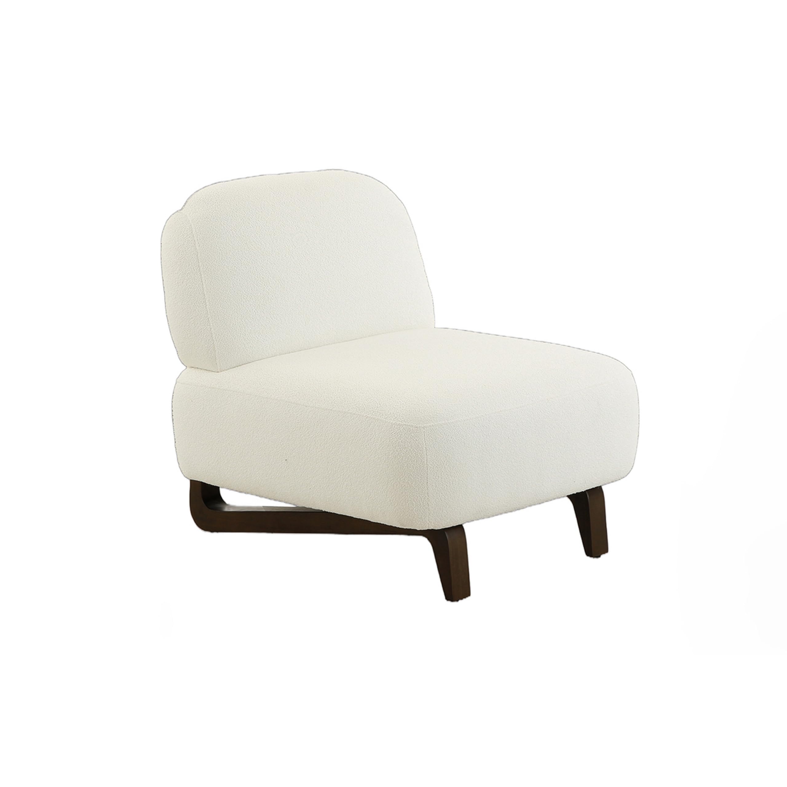 34 Inch Accent Chair, Armless, Softly Padded White Fabric, Solid Wood
