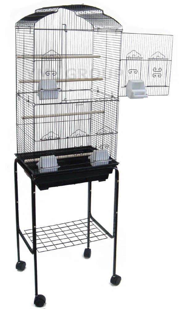6804 3/8 Bar Spacing Tall Shall Top Small Bird Cage With Stand - 18″x14″ In Black