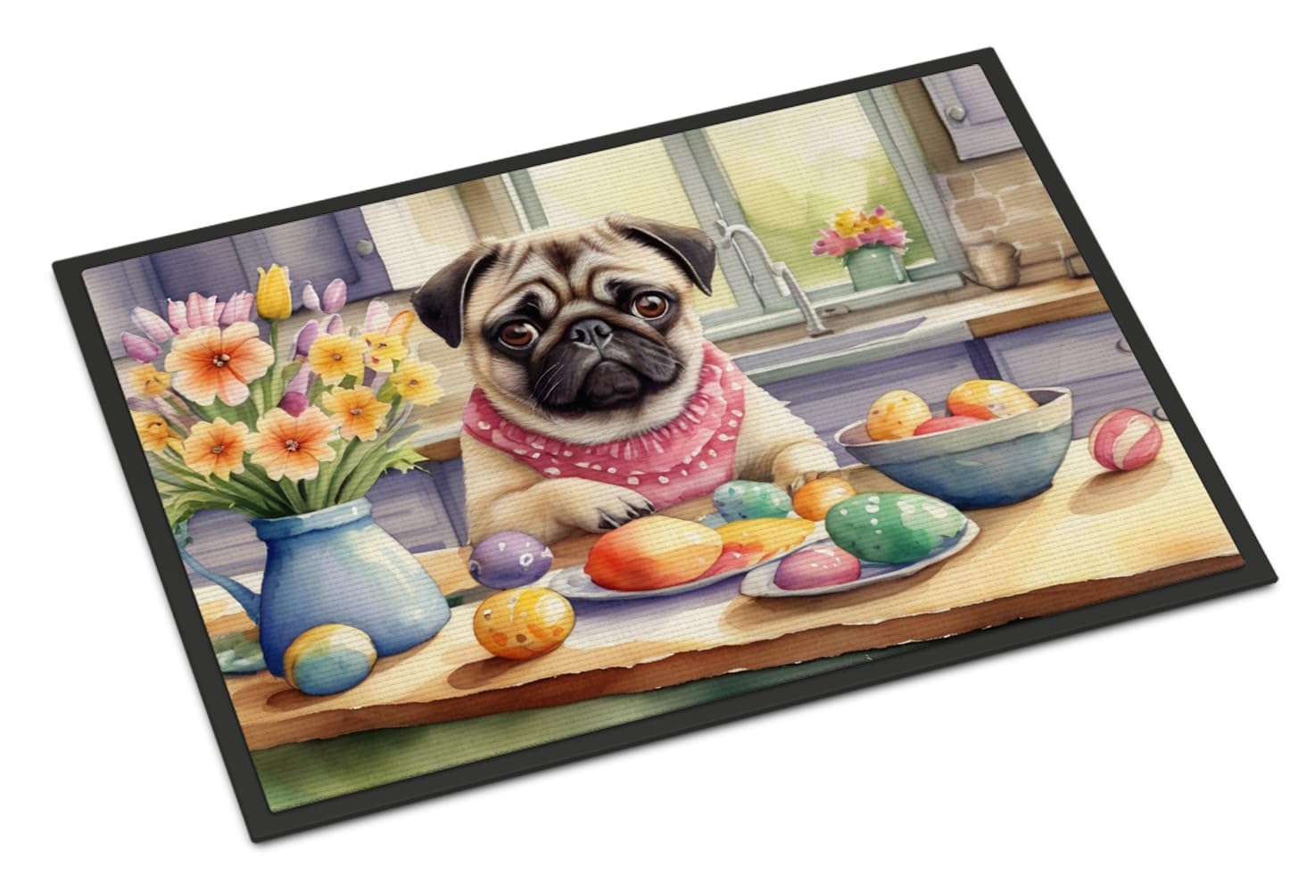 Carolines Treasures DAC6882JMAT Decorating Easter Pug Doormat Front Door Mat Indoor Outdoor Rugs for Entryway, Non Slip Washable Low Pile, 24H X 36W