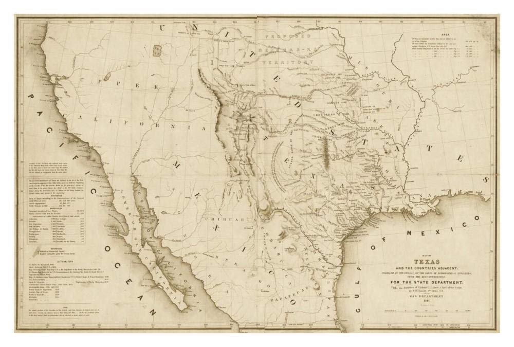 Map of Texas and the countries adjacent, 1844  - Decorative Sepia-Paper Art-38x26”