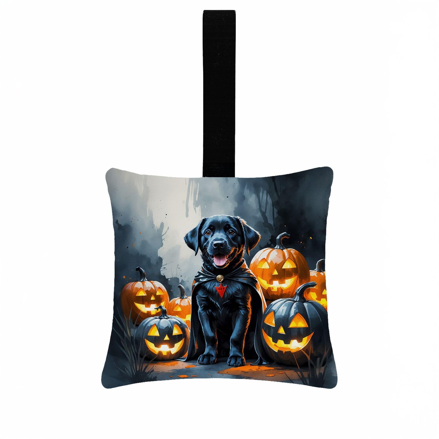 Carolines Treasures Black Labrador Retriever Puppy Halloween Mini Hanging Pillow Ornament 3.5  3.5 Decorative Door-Knob & Tree Hanger, Soft Fabric Cushion