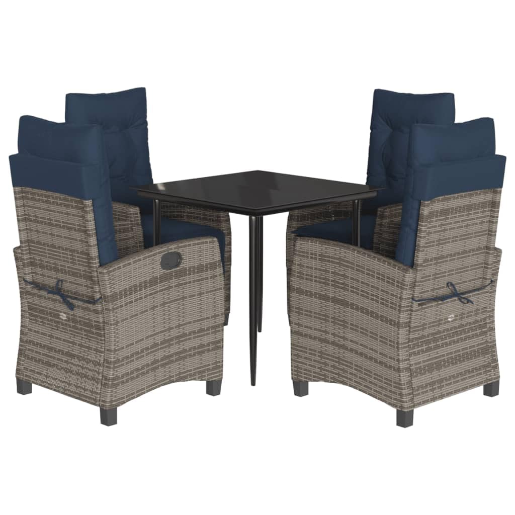 vidaXL 5 Piece Patio Dining Set with Cushions Gray Poly Rattan