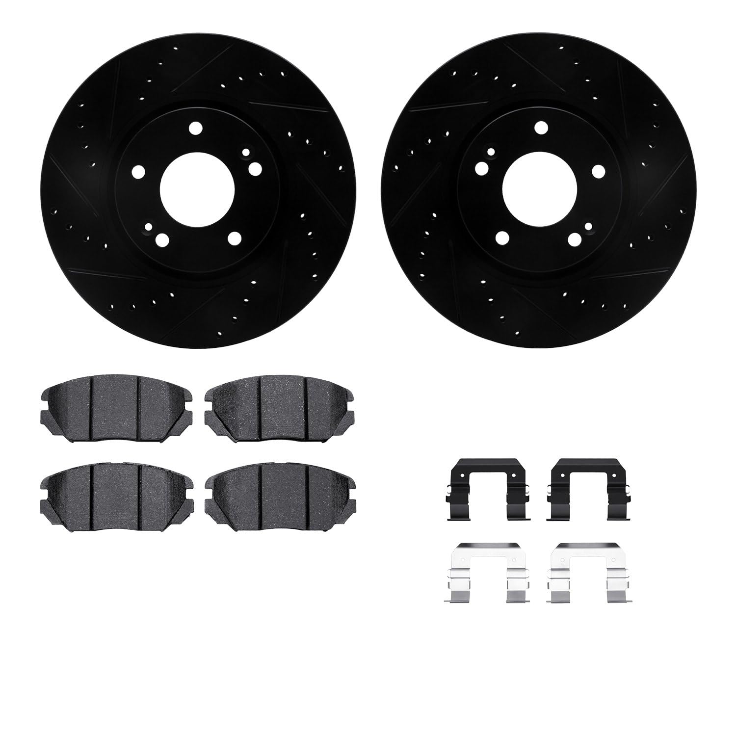 R1 Concepts Drilled and Slotted Black Disc Brake Rotor Set with Semi-Met Pads and Hardware WHYH1-03031