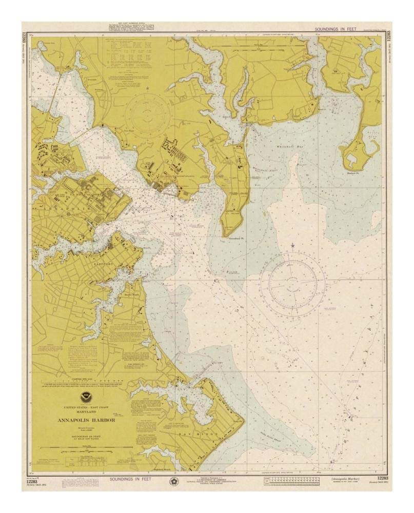 Nautical Chart - Annapolis Harbor ca. 1975 - Sepia Tinted-Paper Art-19x24”