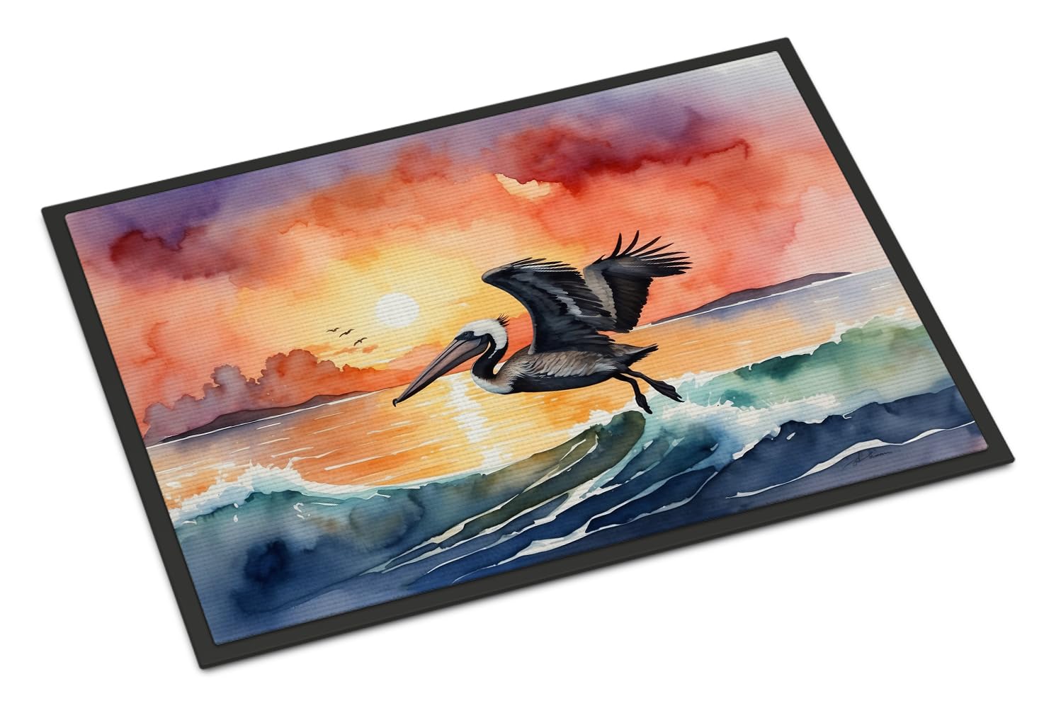 Carolines Treasures Pelican Fiery Sunset Doormat Front Door Mat Indoor Outdoor Rugs for Entryway, Non Slip Washable Low Pile, 24H X 36W