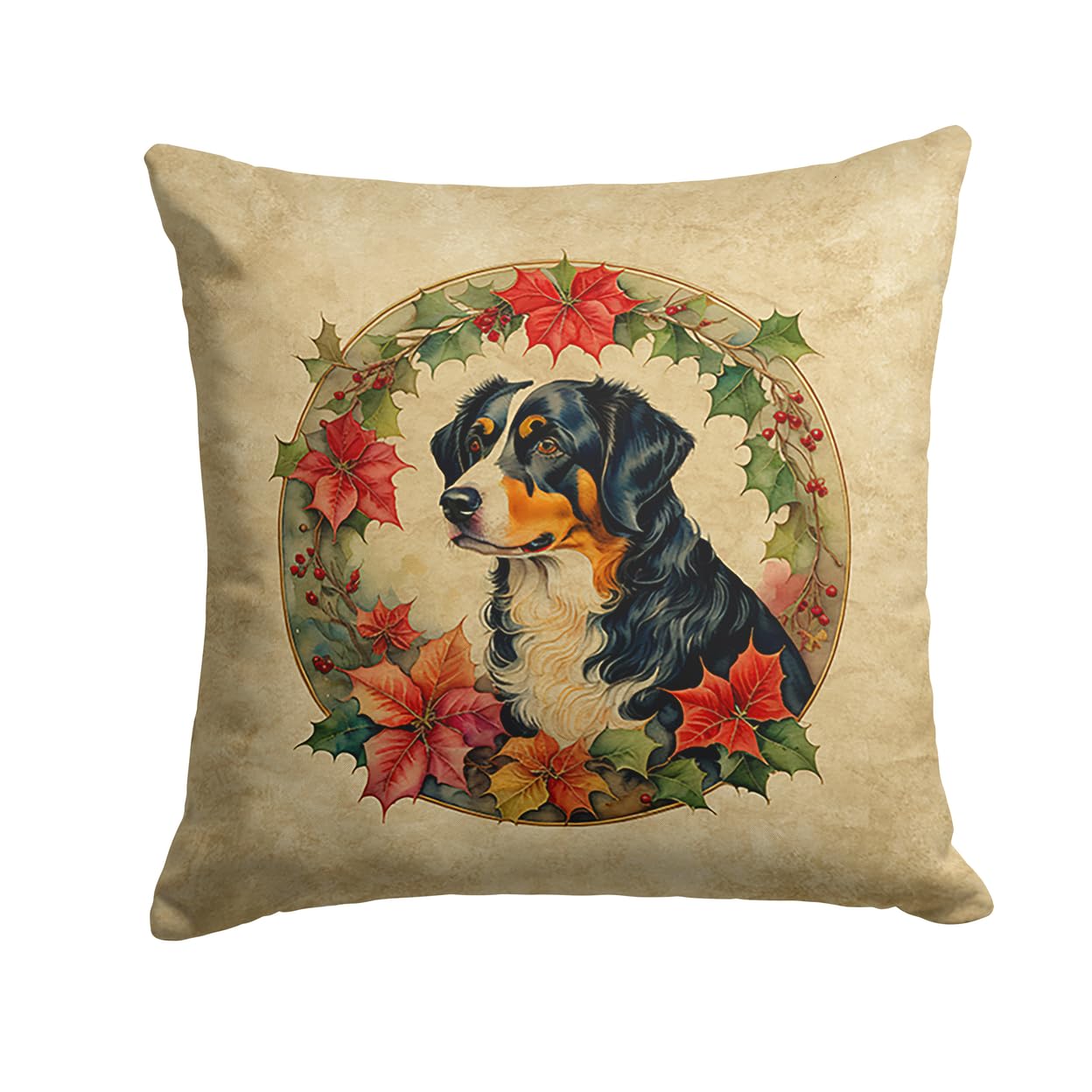 Appenzeller Sennenhund Christmas Flowers Throw Pillow
