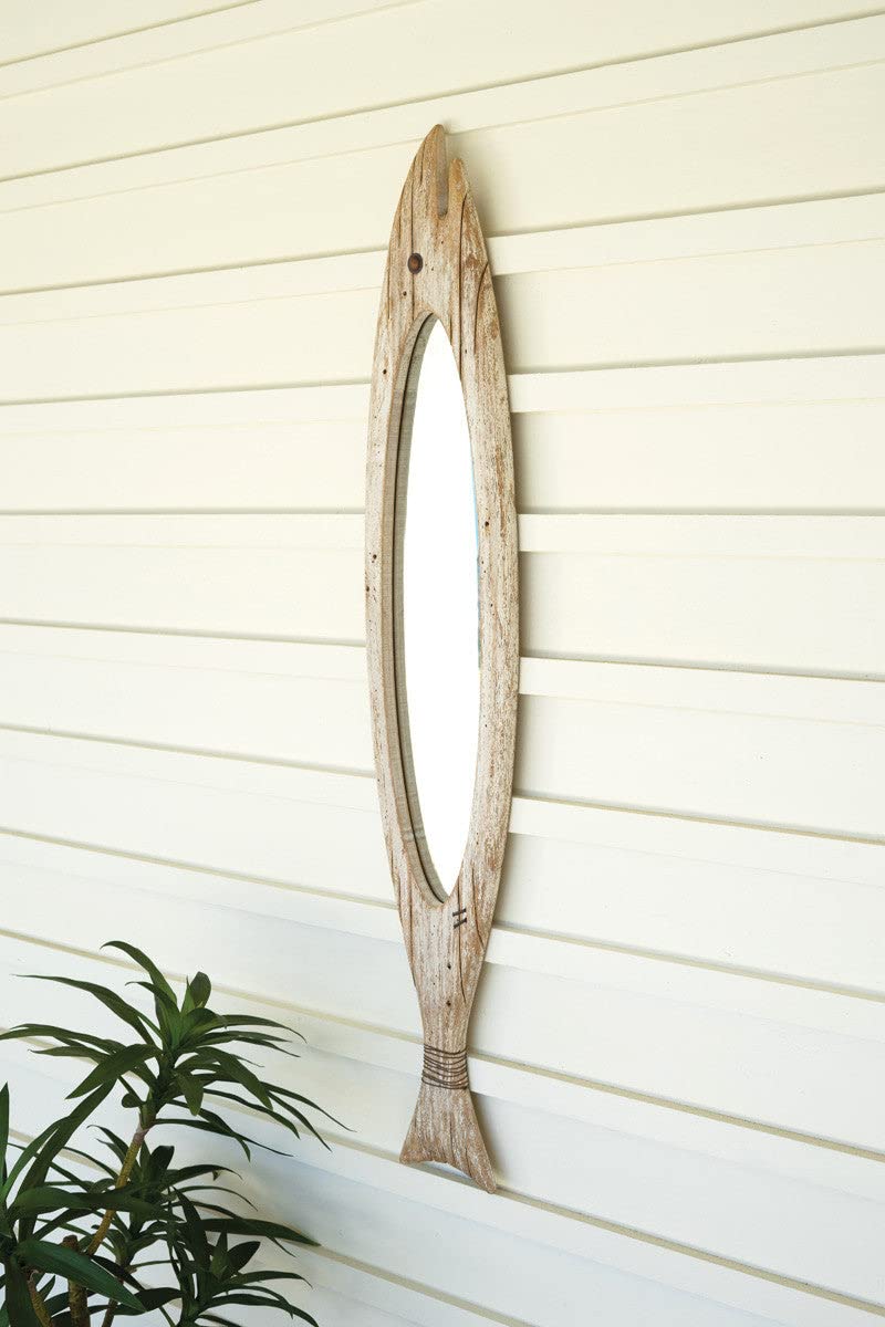 Kalalou Cyuy1027 Carved Wooden Fish Mirror, 47-Inch Length