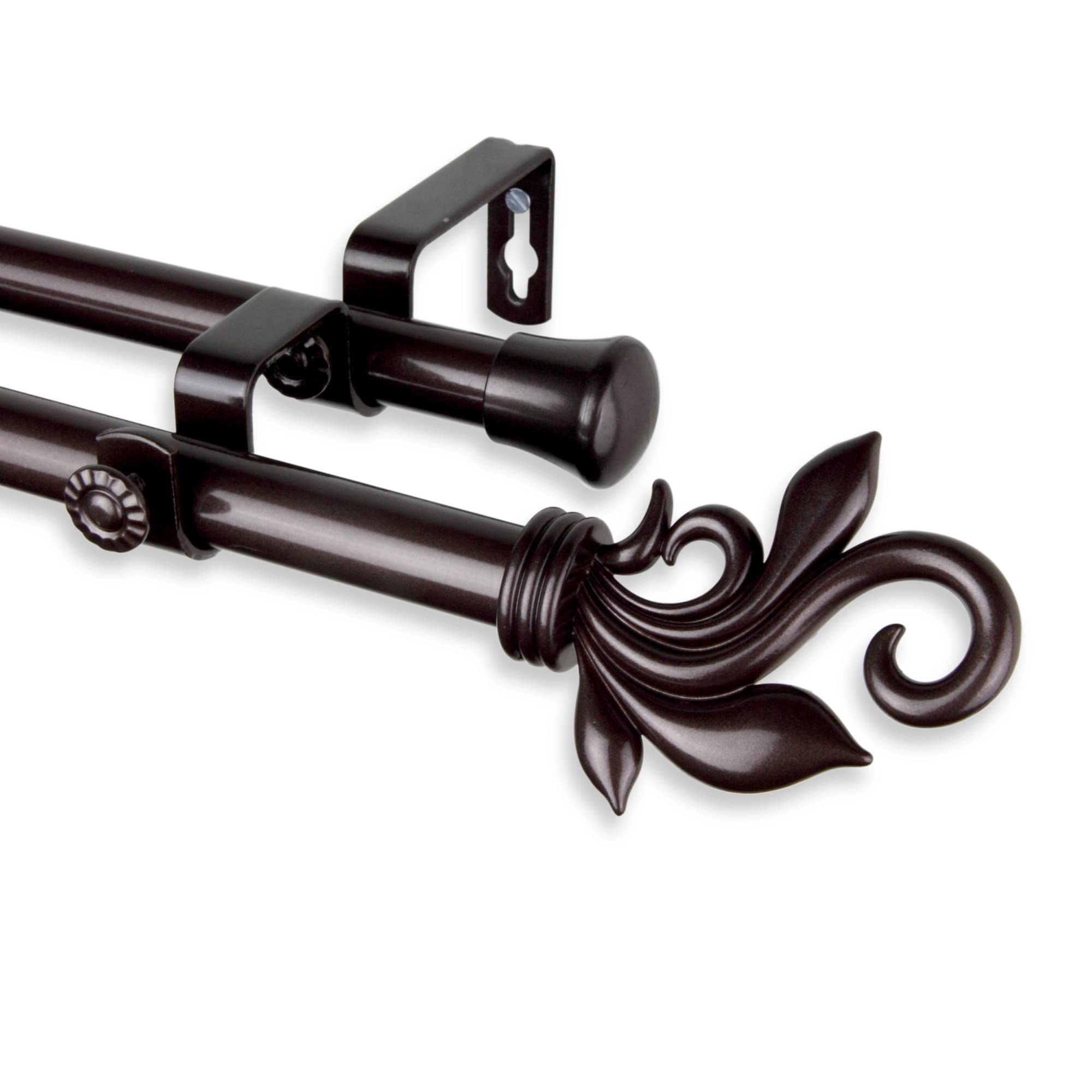 Micah Double Curtain Rod 3/4 inch dia. 120-170 - Cocoa