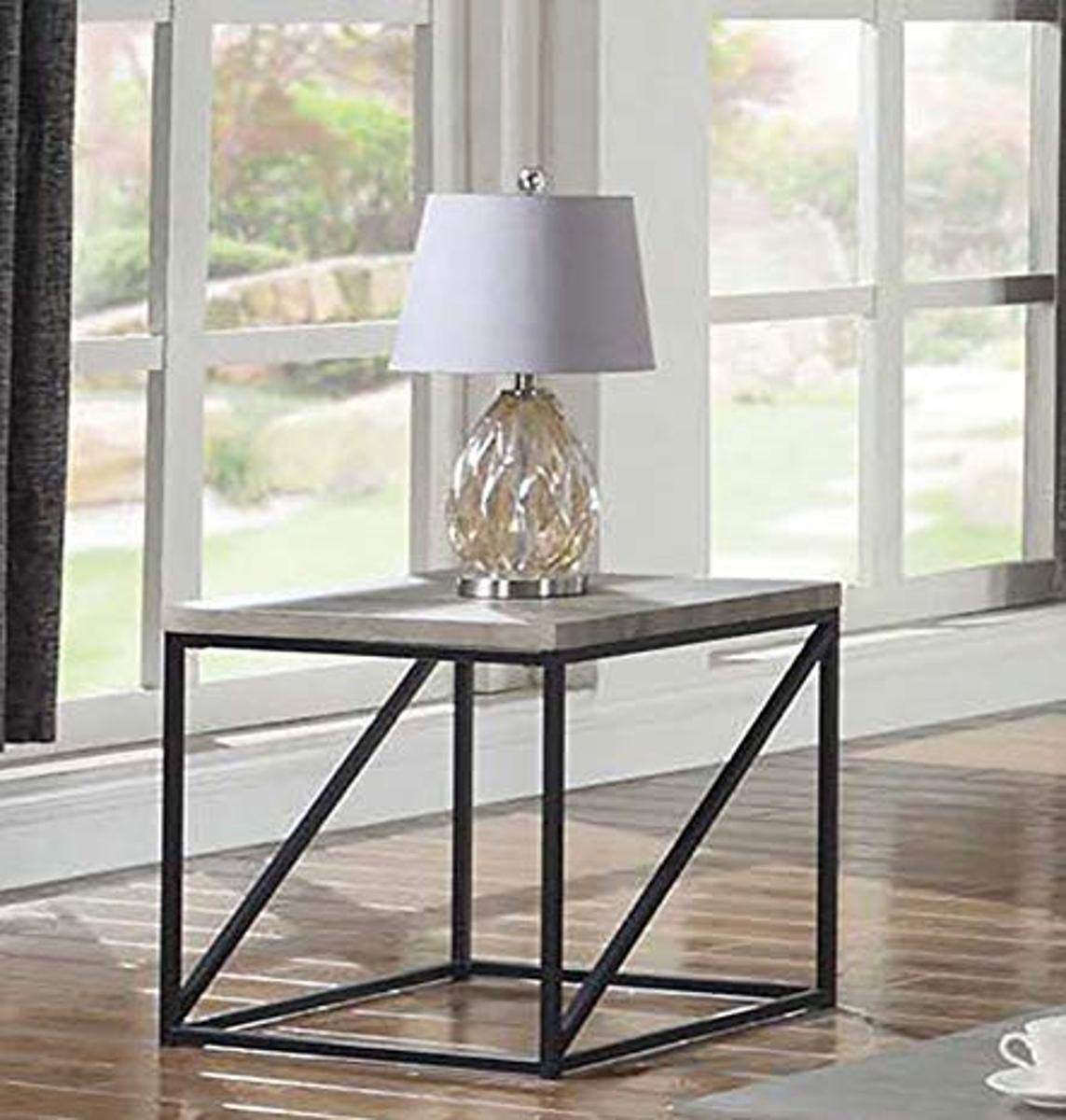 Benzara Industrial Style Minimal End Table With Wooden Top And Metallic Base, Gray