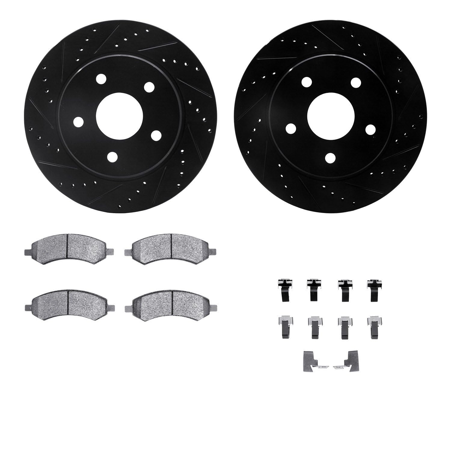 R1 Concepts Drilled and Slotted Black Disc Brake Rotor Set with Semi-Met Pads and Hardware WHYH1-40090