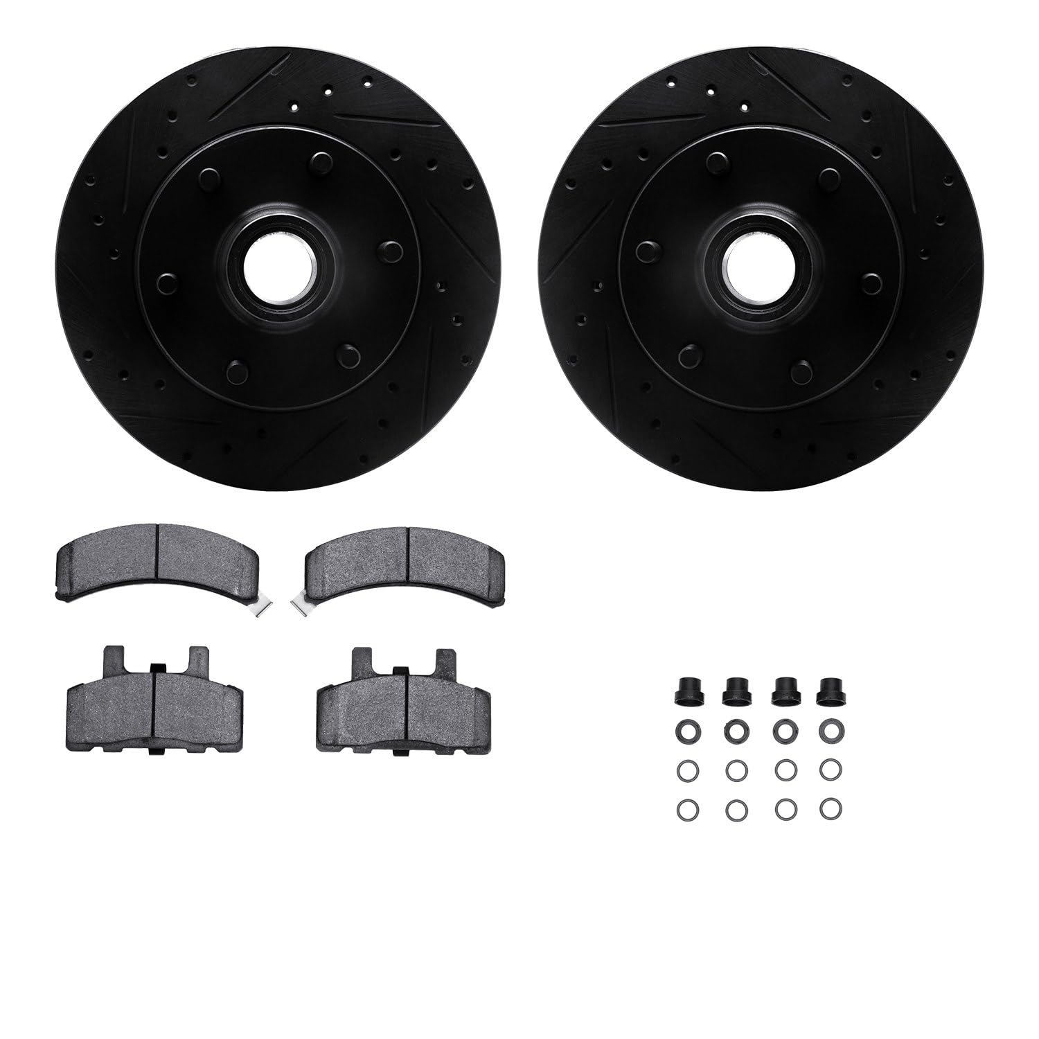 R1 Concepts Drilled and Slotted Black Disc Brake Rotor Set with Semi-Met Pads and Hardware WHYH1-48021