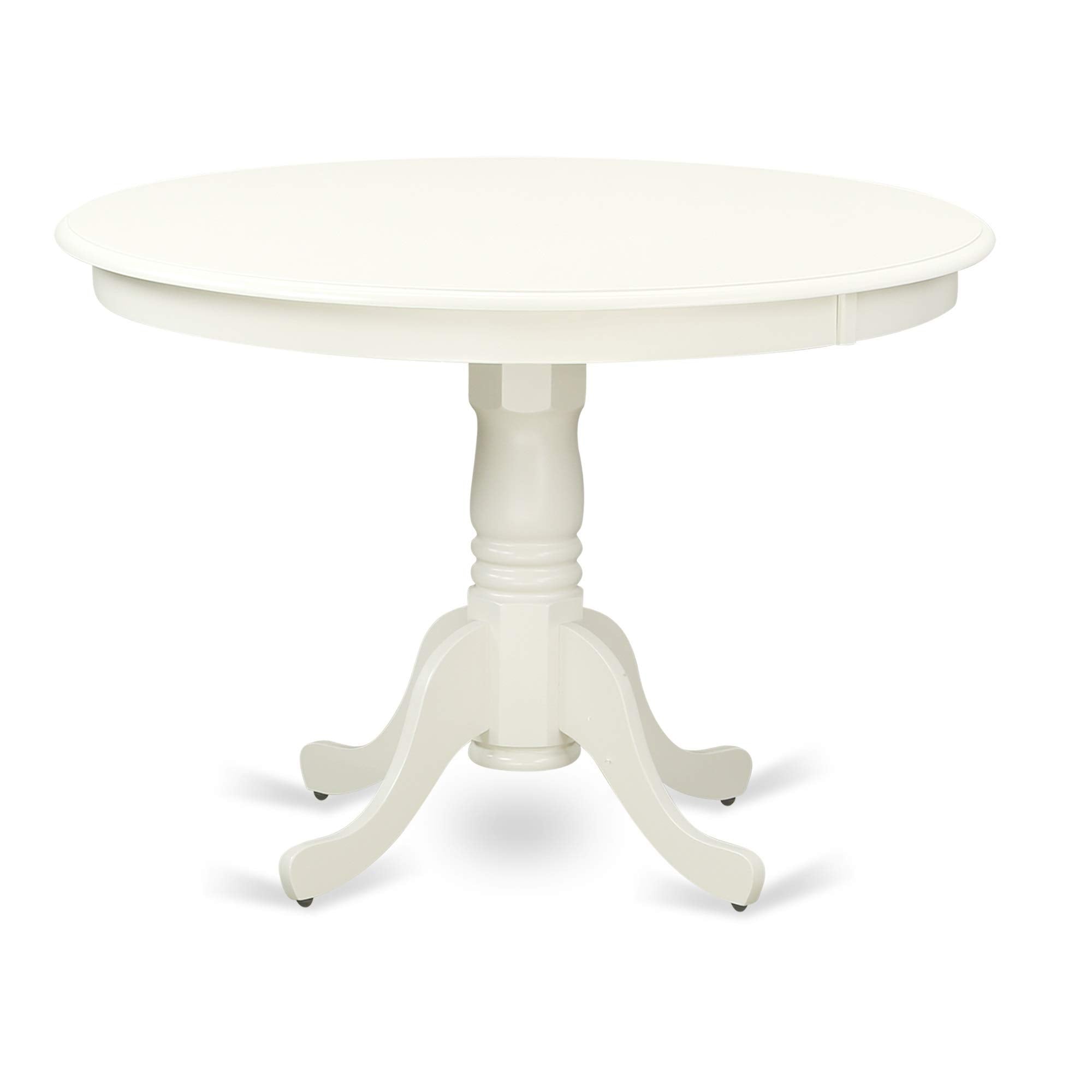 Casafoyer HLDR5-LWH-07 5 Piece Dinette Set for 4 Includes a Round Dining Room Table with Pedestal and 4 Gray Linen Fabric Parsons Dining Chairs, 42x42 Inch, Linen White
