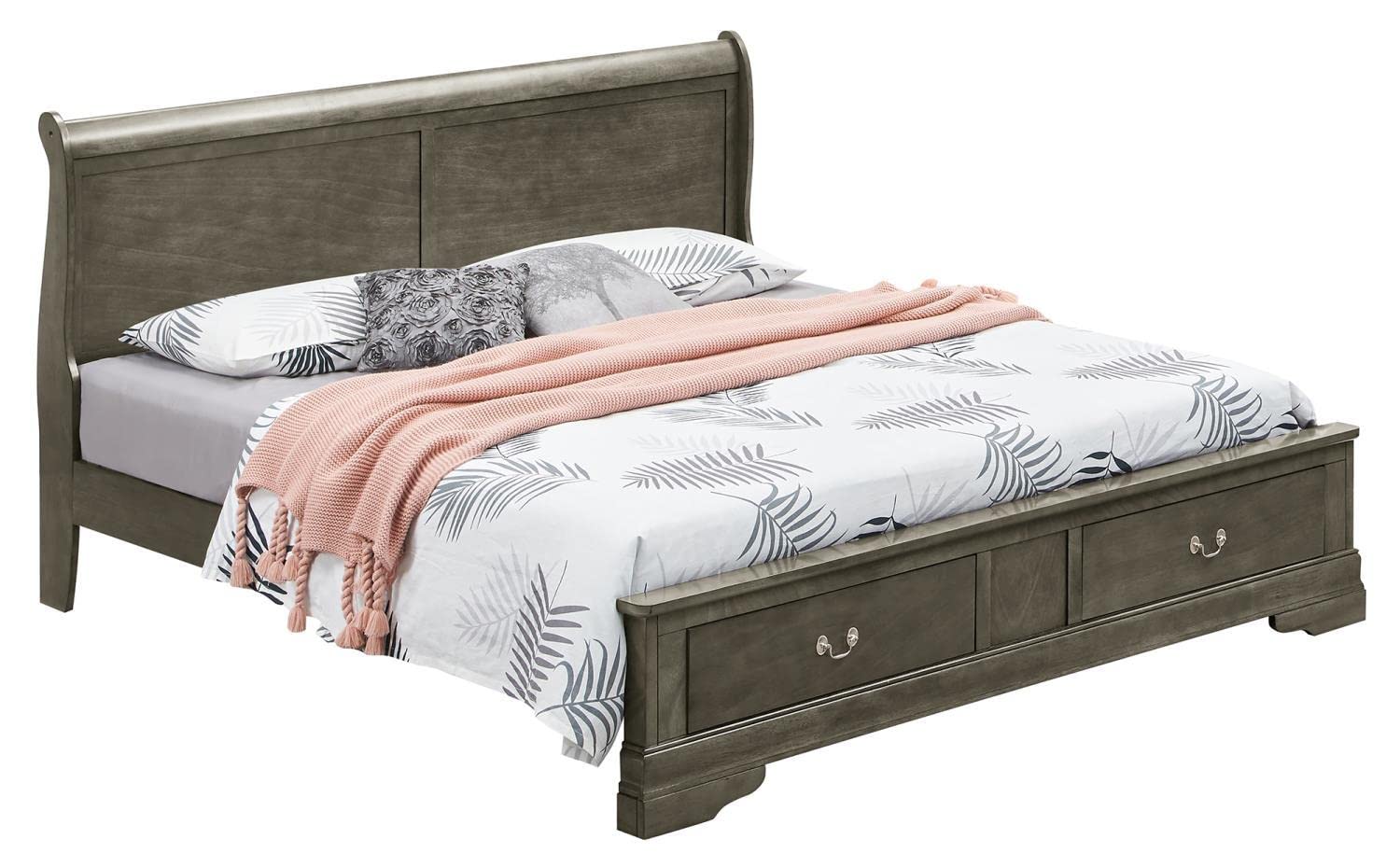 Louis Philippe Gray King Storage Wood Panel Bed