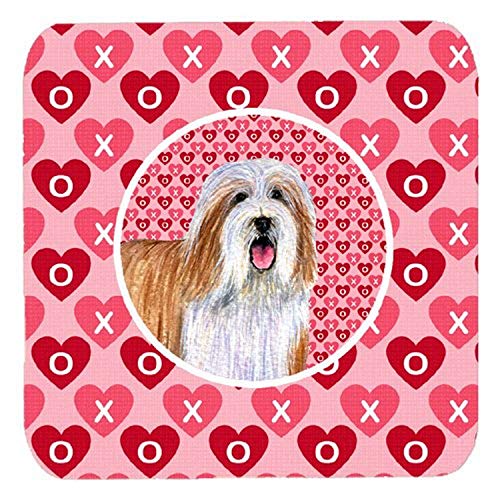 Carolines Treasures LH9150FC Bearded Collie Valentines Love and Hearts Foam Coasters (Set of 4), 3.5 H x 3.5 W, Multicolor
