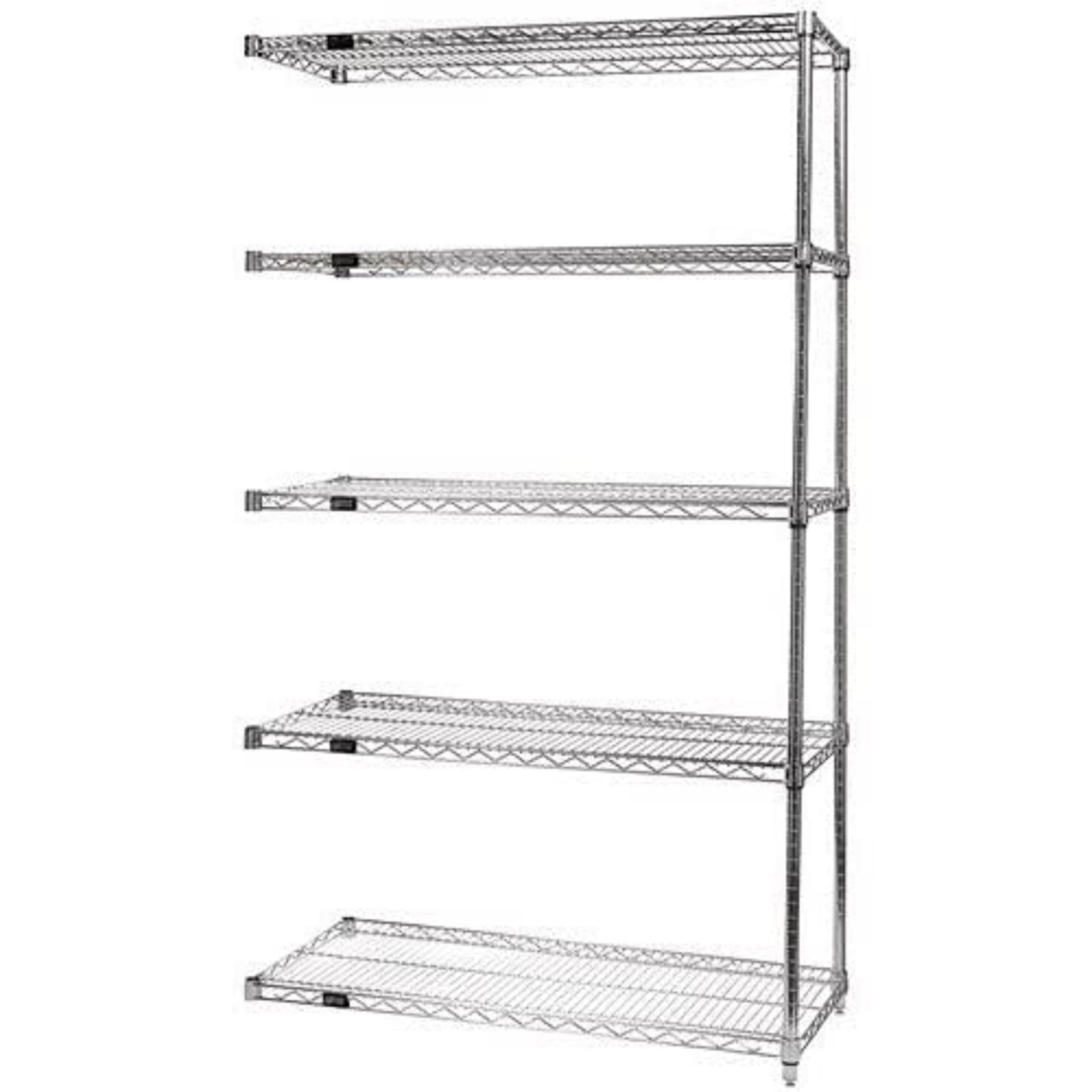 Quantum AD74-1854S-5 Wire Shelving Add-On Kit, 54W x 18D x 74H, 600 lbs Capacity, Stainless, Stainless, NSF