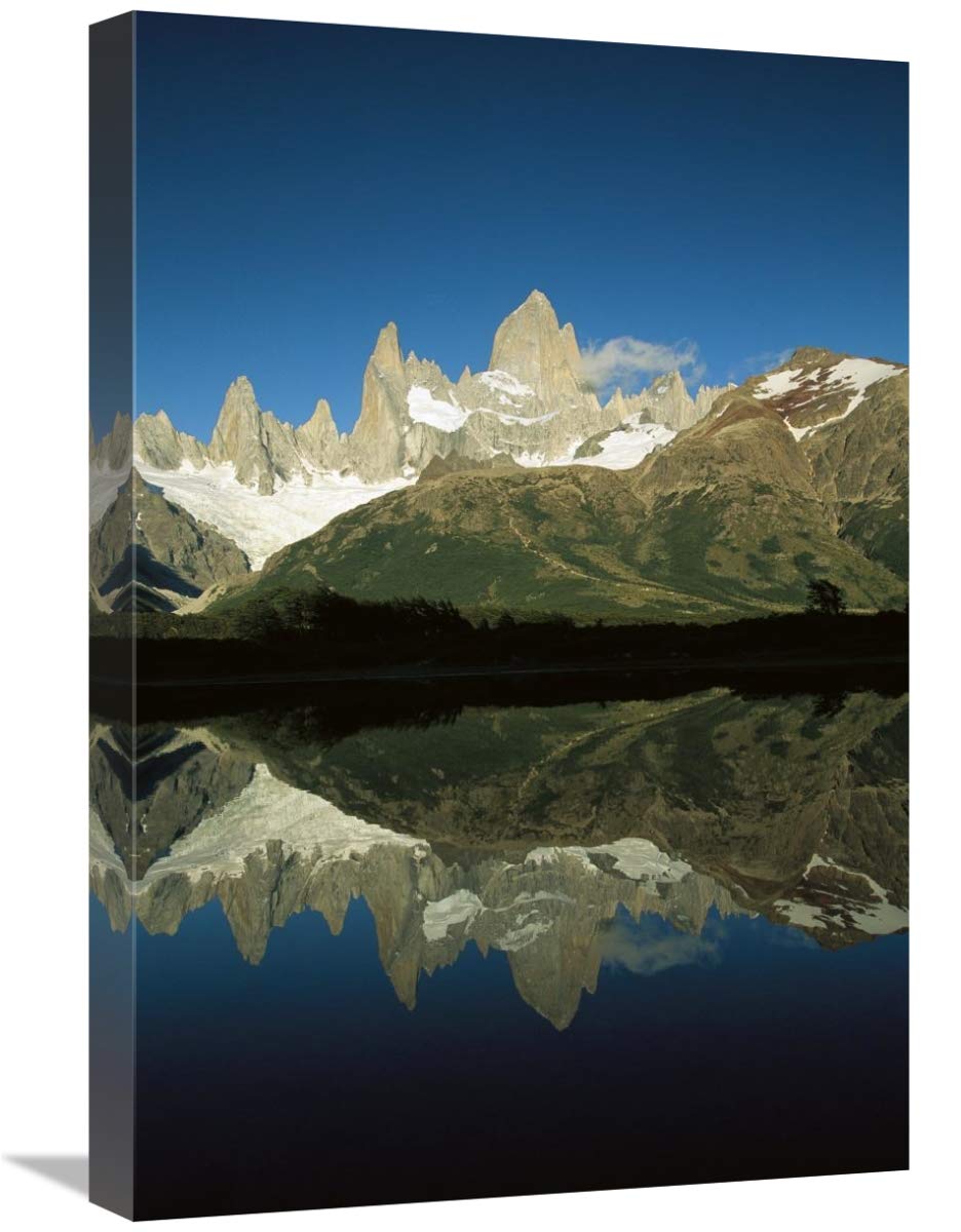 Mt Fitzroy reflected in lake at dawn, Los Glaciares NP, Patagonian Andes, Argentina-Canvas Art-16x24”
