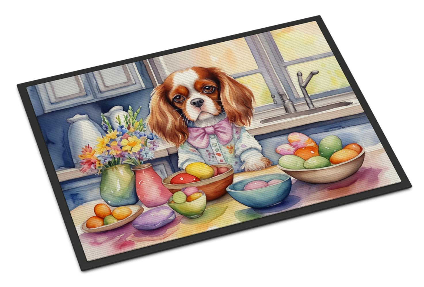 Carolines Treasures DAC6784JMAT Decorating Easter Cavalier Spaniel Doormat Front Door Mat Indoor Outdoor Rugs for Entryway, Non Slip Washable Low Pile, 24H X 36W