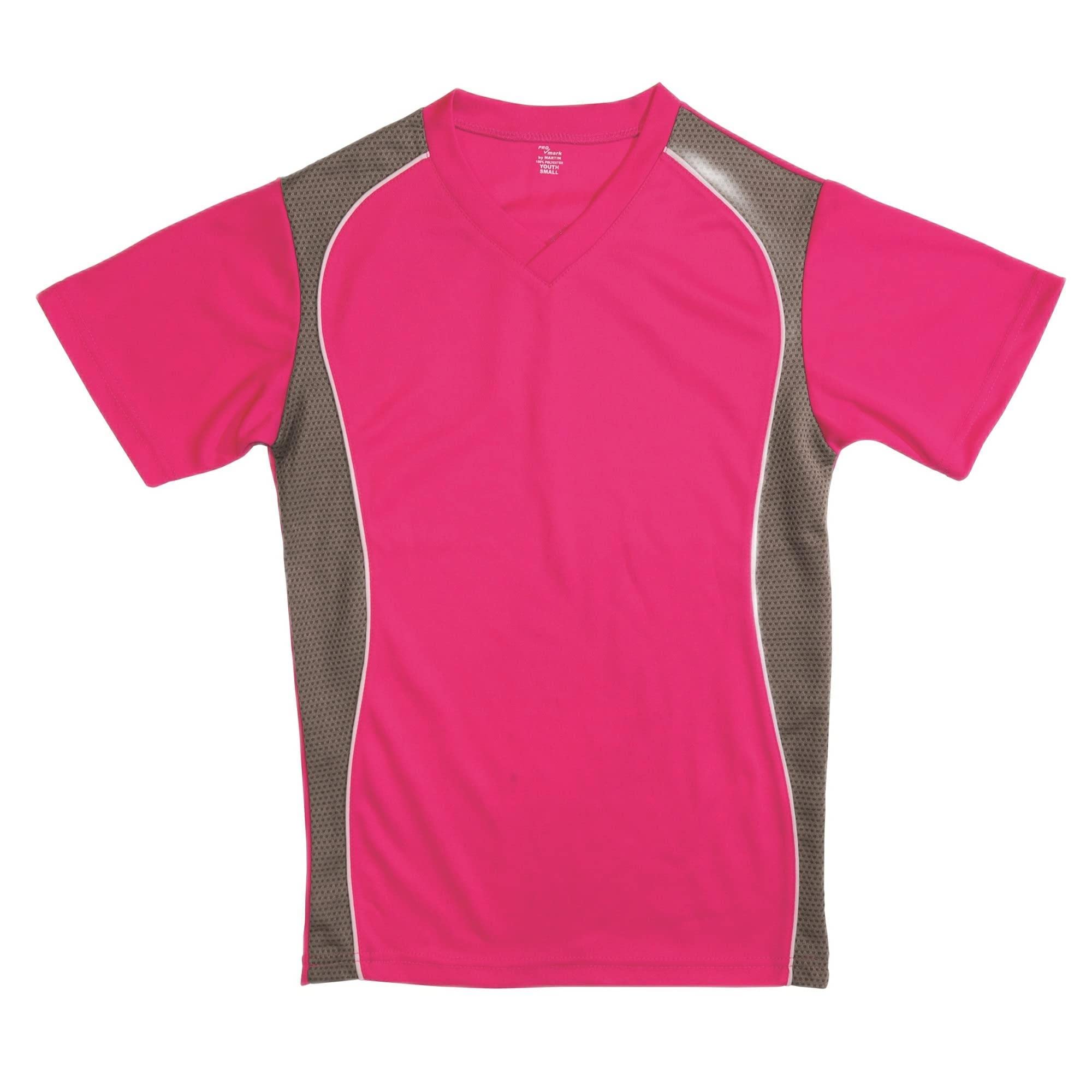 V-NECK JERSEY FUSCHIA W/GRANITE SIDE PANEL-ADULT-L
