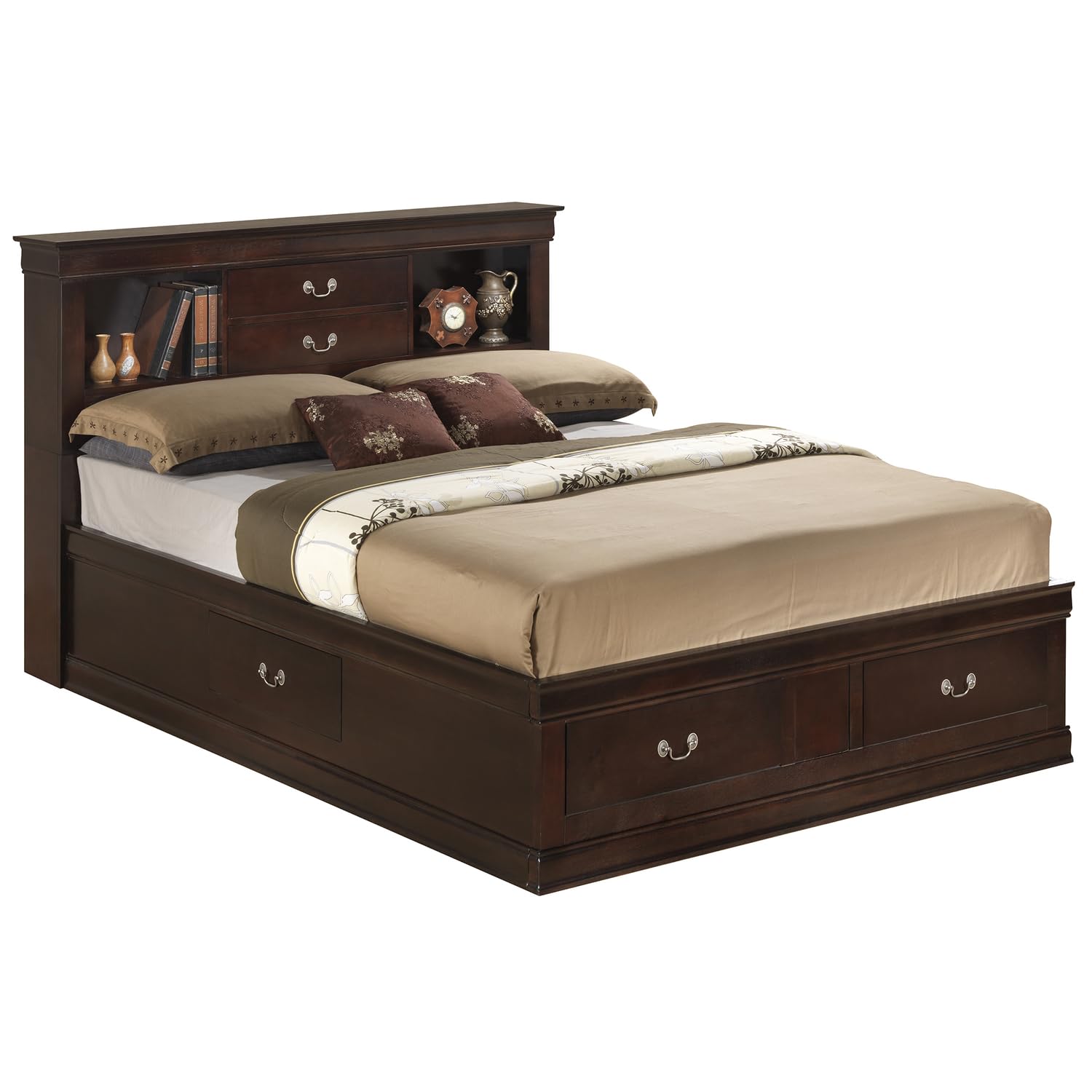 Louis Philippe Cappuccino Full Storage Platform Bed with 6 Storage Drawers