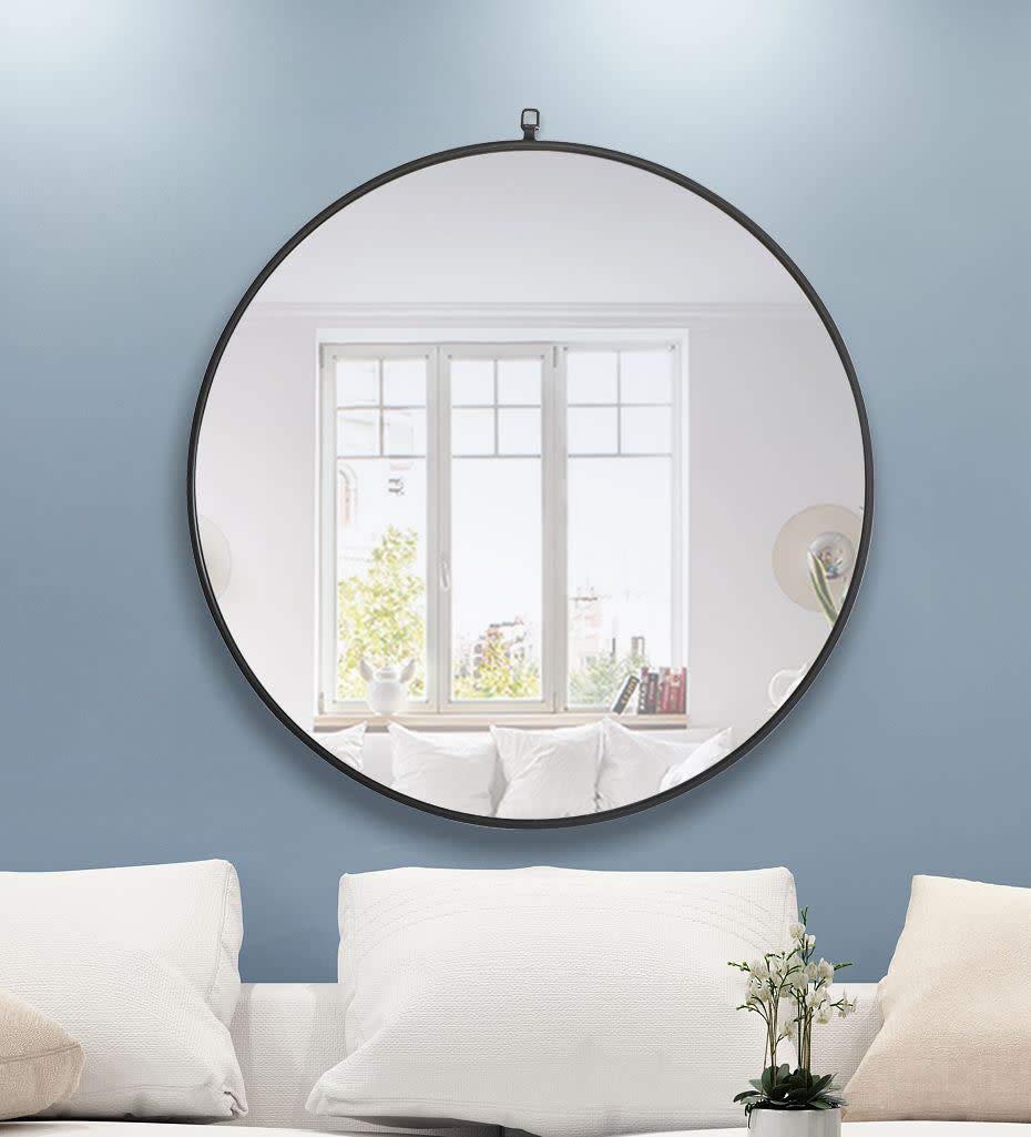 Metal frame Round Mirror with decorative hook 36 inch Brass finish