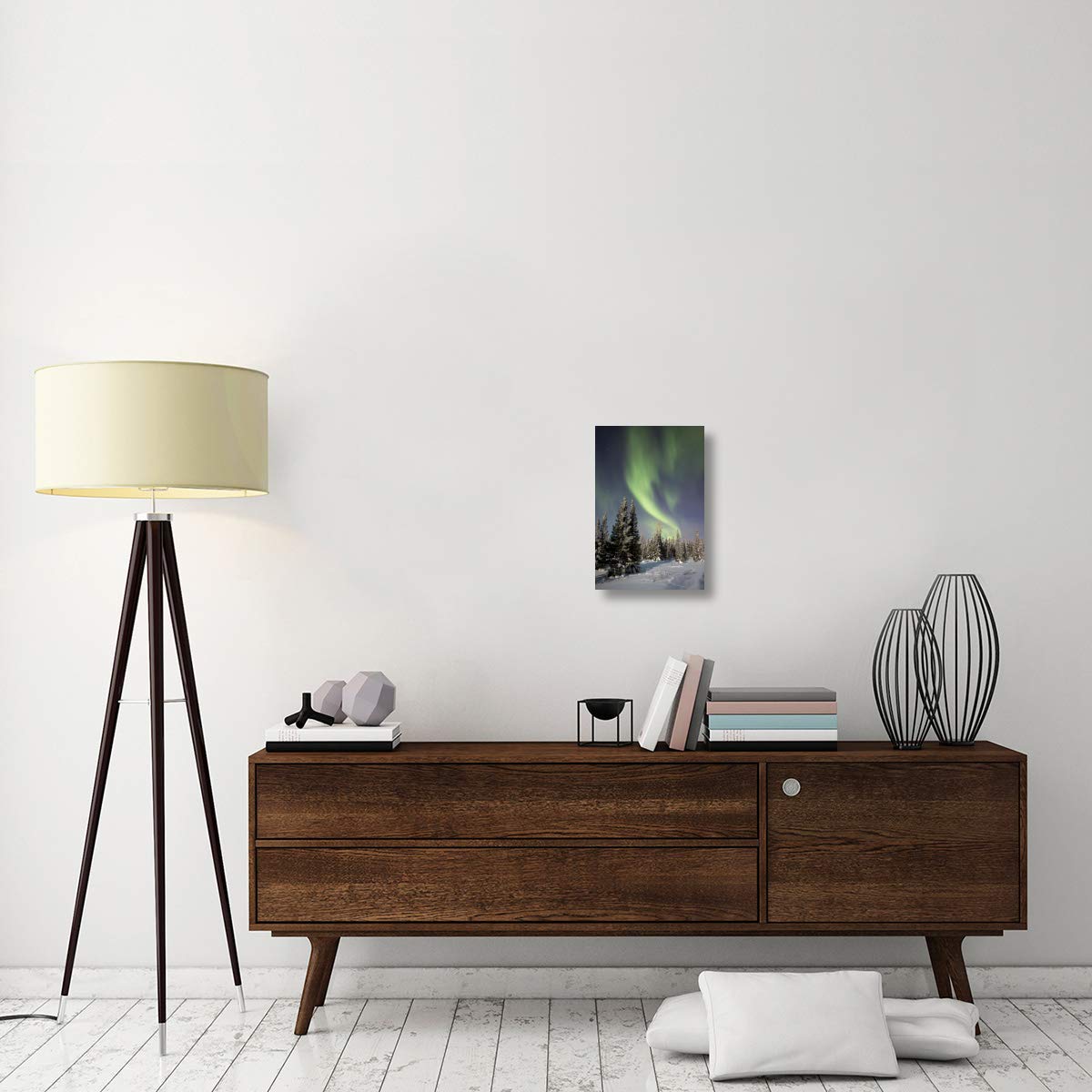 Northern lights over boreal forest, North America-Canvas Art-12x18”