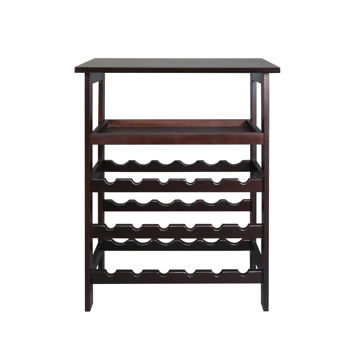 Solid Wood 18-Bottle Freestanding Wine Rack with Tabletop and Tray