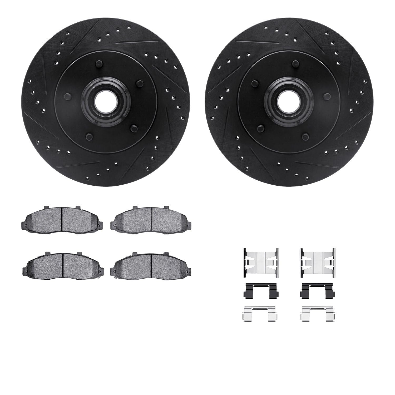R1 Concepts Drilled and Slotted Black Disc Brake Rotor Set with Semi-Met Pads and Hardware WHYH1-54110