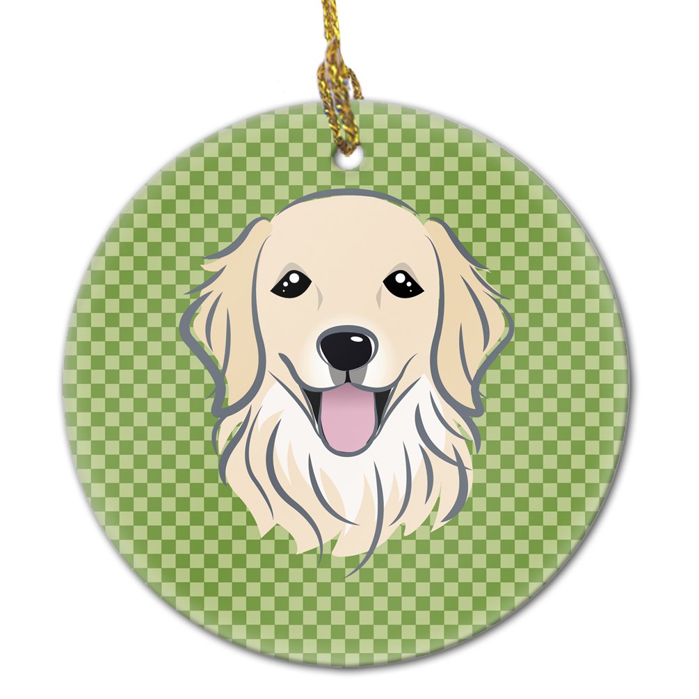 Green Checkered Golden Retriever Ceramic Ornament BB1137CO1