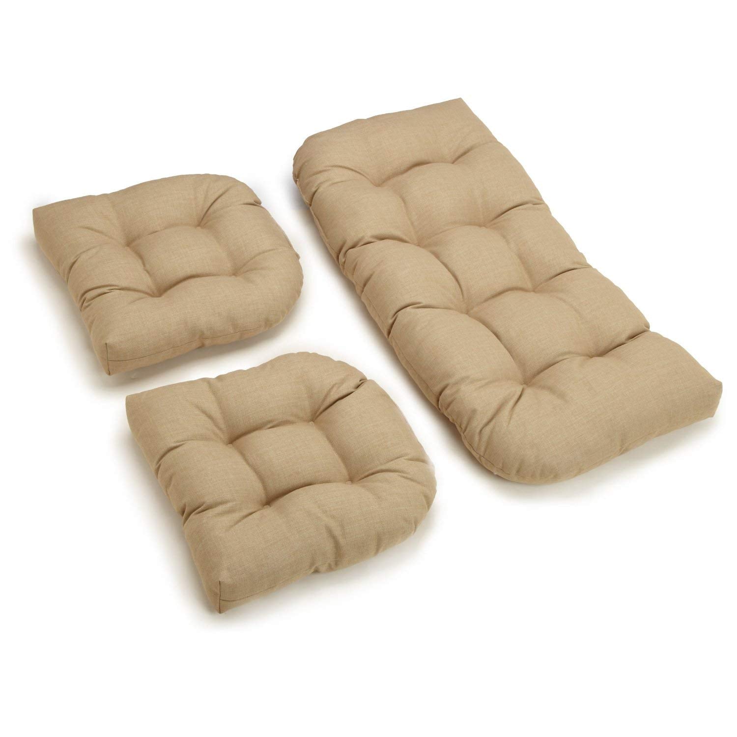 U-Shaped Spun Polyester Tufted Settee Cushion Set (Set of 3) - Sandstone