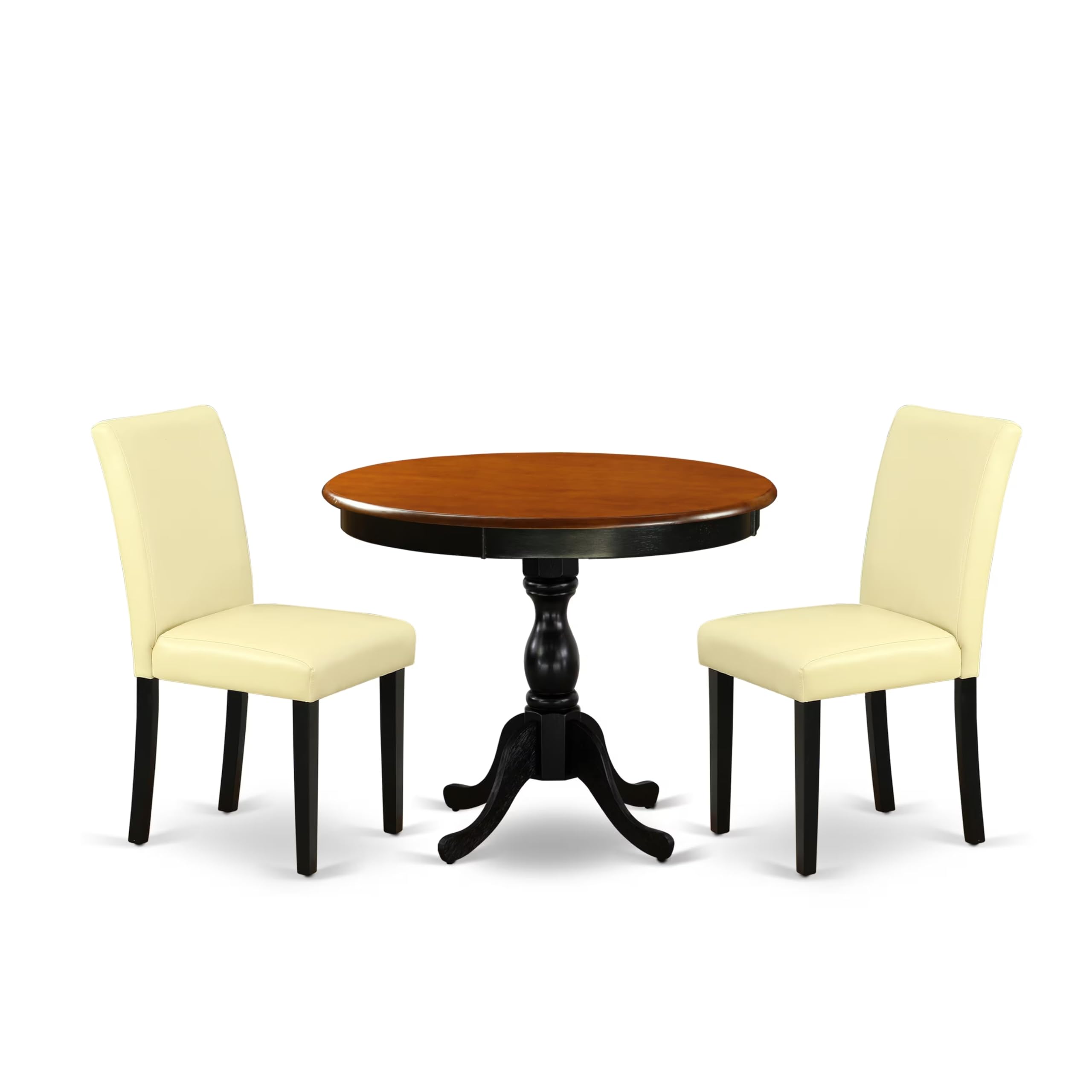 East West Furniture AMAB3-BCH-73 3-Pc Dining Room Set Consists of a Mid Century Dining Table and 2 Eggnog PU Leather Parsons Chairs with High Back - Black Finish
