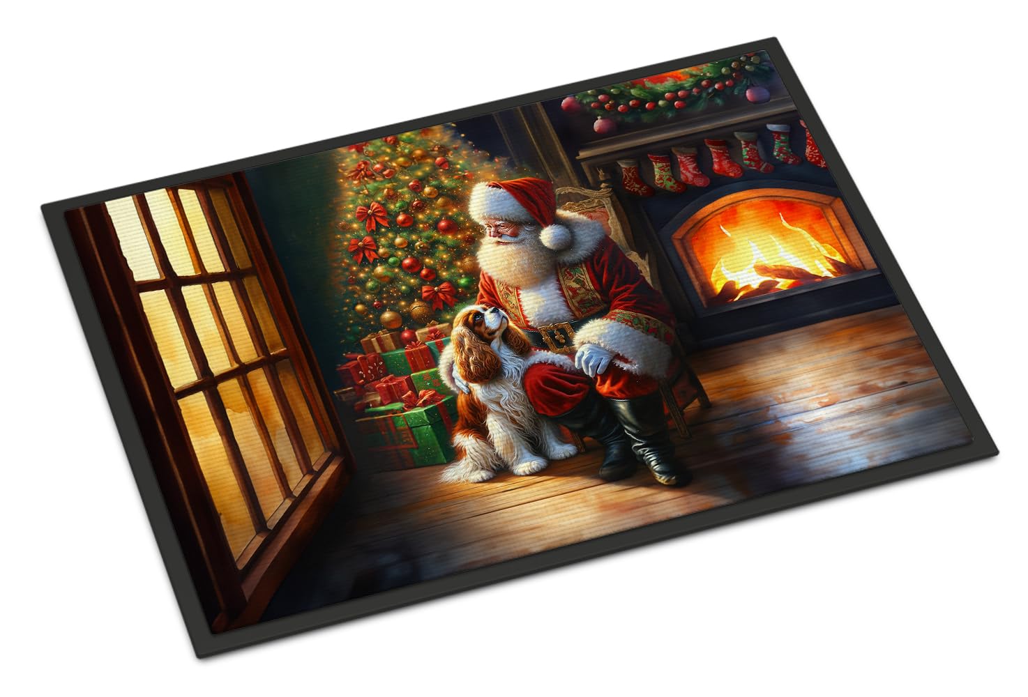 Carolines Treasures DAC4089MAT Cavalier Spaniel and Santa Claus Doormat Front Door Mat Indoor Outdoor Rugs for Entryway, Non Slip Washable Low Pile, 18H X 27W