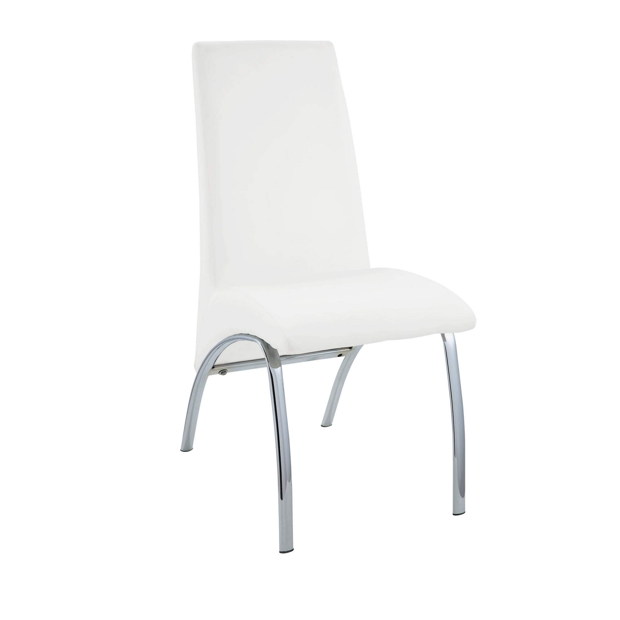 Polyurethane Upholstered Metal Side Chair, Set of Two, White and Silver