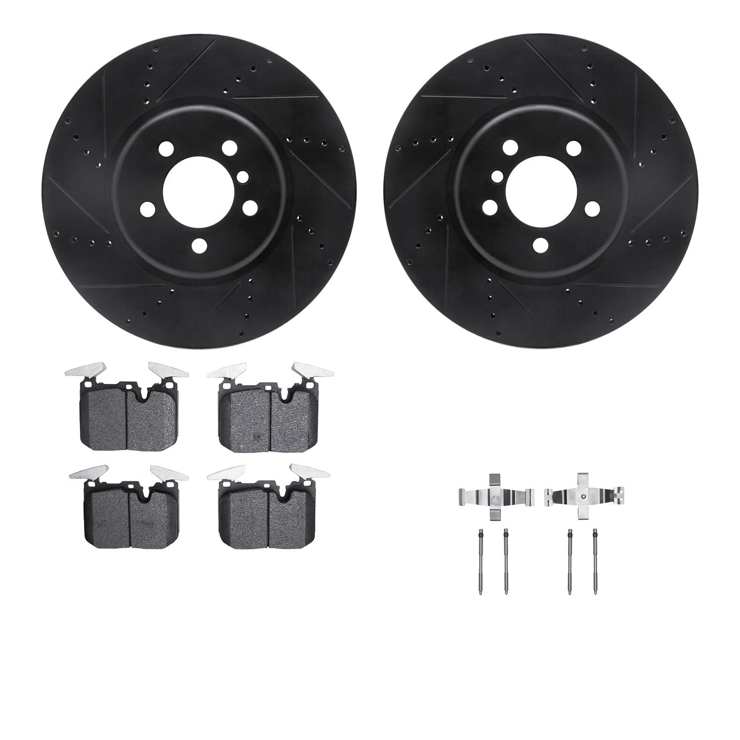 R1 Concepts Drilled and Slotted Black Disc Brake Rotor Set with Semi-Met Pads and Hardware WHYH1-31113