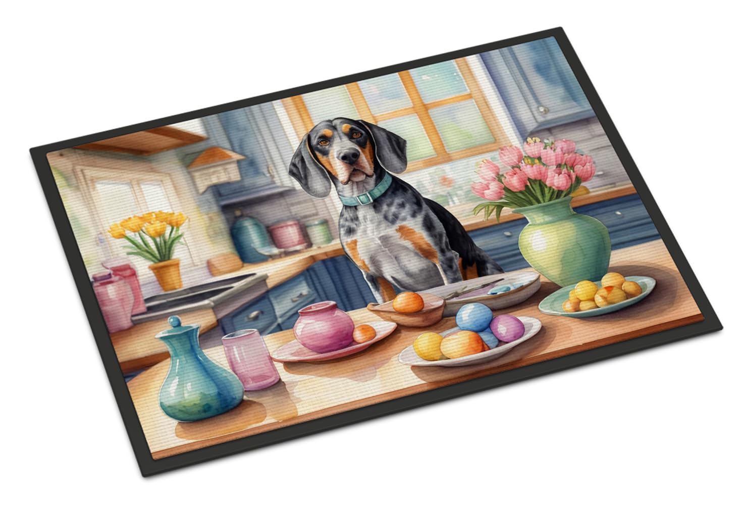 Carolines Treasures DAC6766JMAT Decorating Easter Bluetick Coonhound Doormat Front Door Mat Indoor Outdoor Rugs for Entryway, Non Slip Washable Low Pile, 24H X 36W