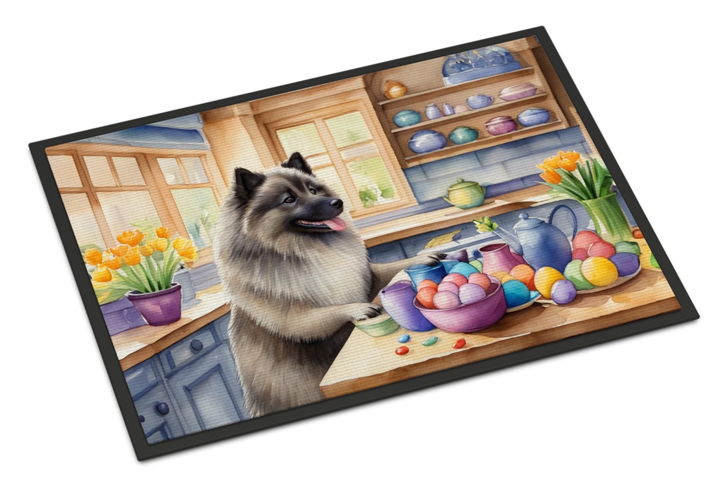 Carolines Treasures DAC6840JMAT Decorating Easter Keeshond Doormat Front Door Mat Indoor Outdoor Rugs for Entryway, Non Slip Washable Low Pile, 24H X 36W