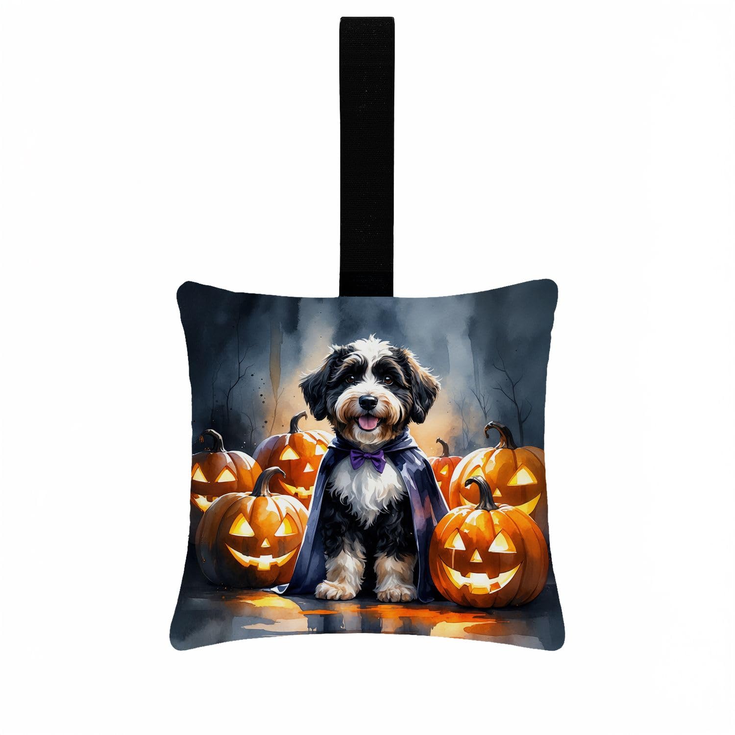 Carolines Treasures Bernedoodle Puppy Halloween Mini Hanging Pillow Ornament 3.5  3.5 Decorative Door-Knob & Tree Hanger, Soft Fabric Cushion
