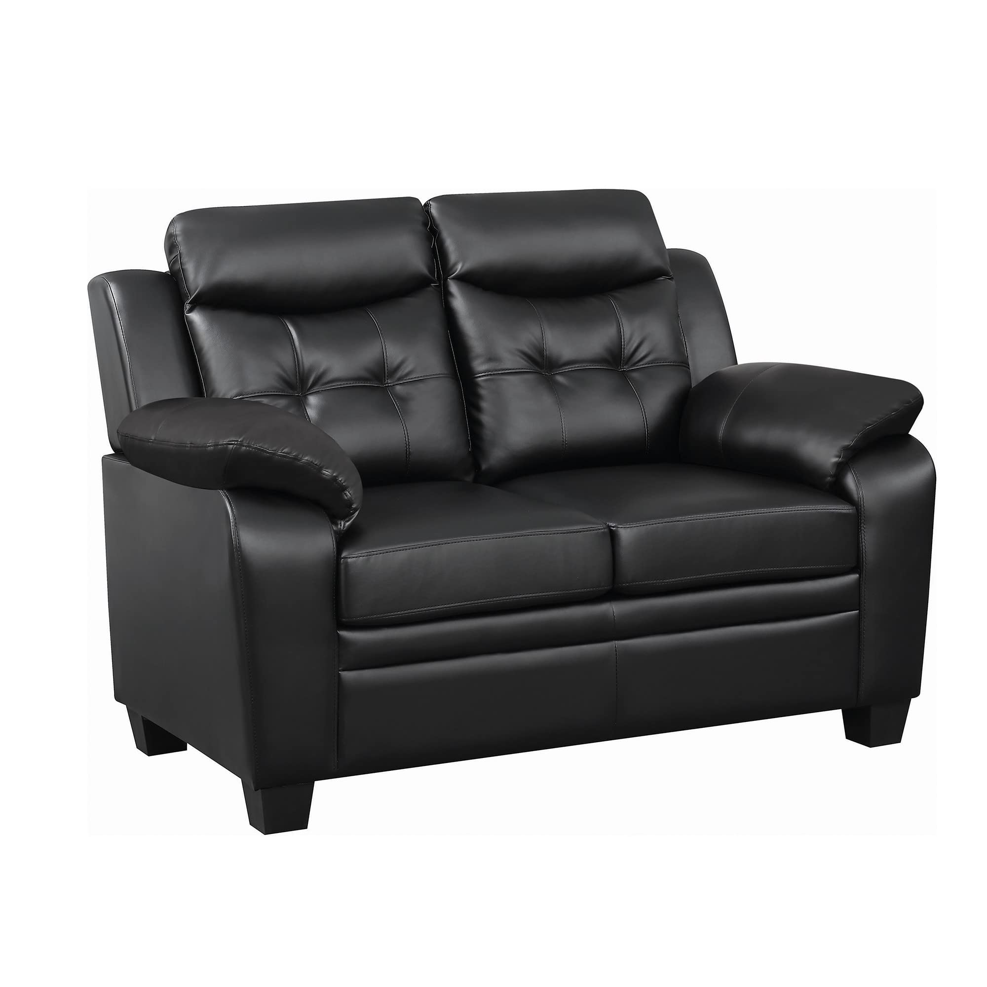 Contemporary Faux Leather & Wood Loveseat With Cushioned Armrests, Rich Black