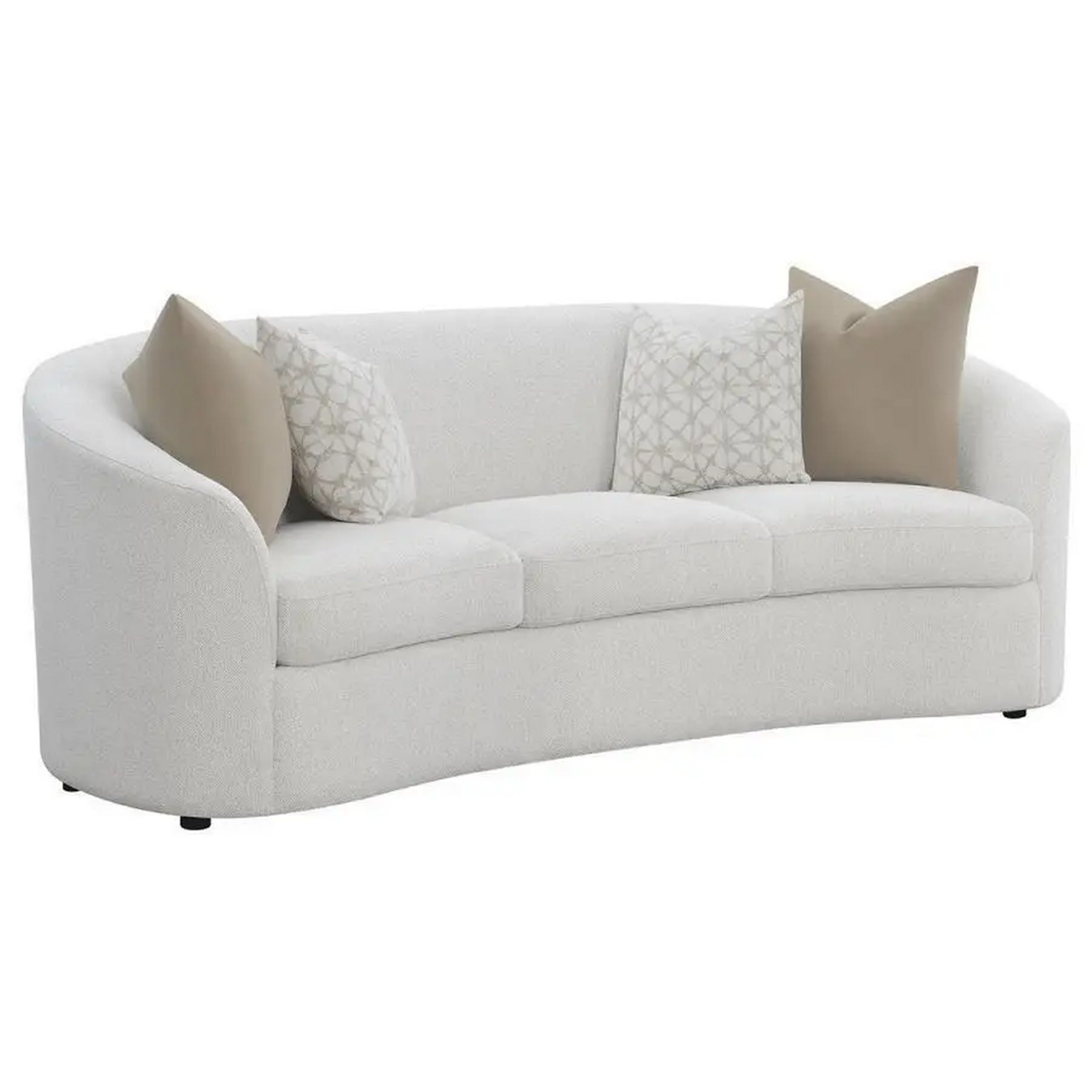 Tia 89 Inch Modern Curved Sofa with 2 Throw Pillows, Cream Boucle Fabric