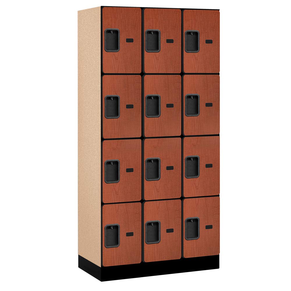 12 Wide Four Tier Designer Wood Locker - 3 Wide - 6 Feet High - 18 Inches Deep - Cherry
