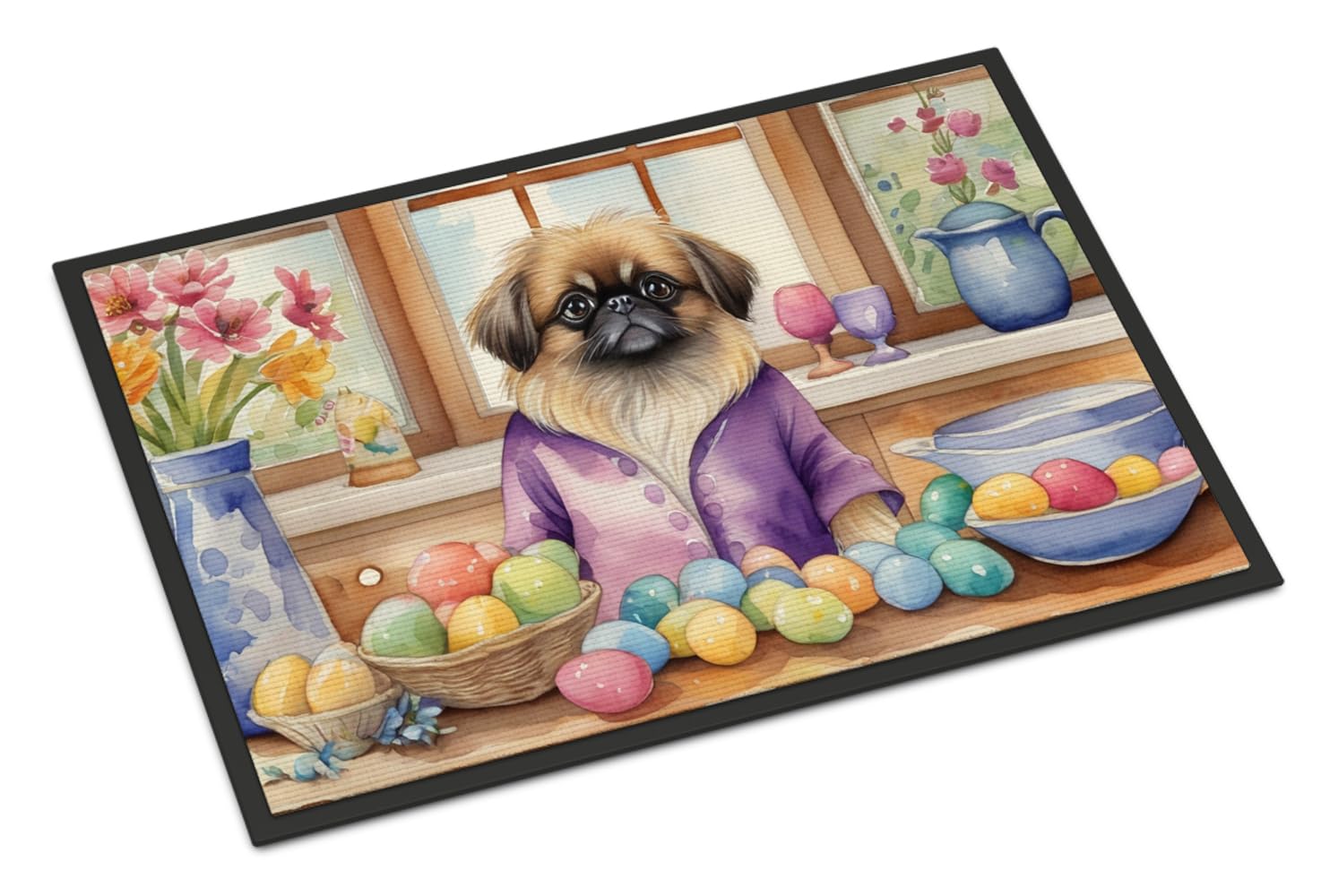 Carolines Treasures DAC6866JMAT Decorating Easter Pekingese Doormat Front Door Mat Indoor Outdoor Rugs for Entryway, Non Slip Washable Low Pile, 24H X 36W