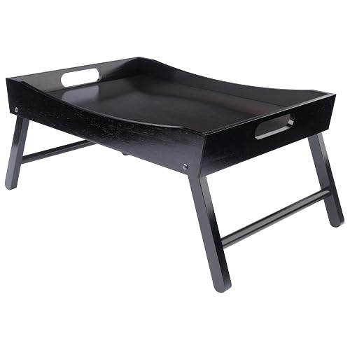 Yardlio Luxury Wood Bed Tray: Foldable Legs, Handles - Dark Espresso