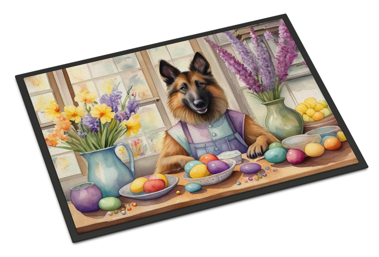 Carolines Treasures DAC6759JMAT Decorating Easter Belgian Tervuren Doormat Front Door Mat Indoor Outdoor Rugs for Entryway, Non Slip Washable Low Pile, 24H X 36W
