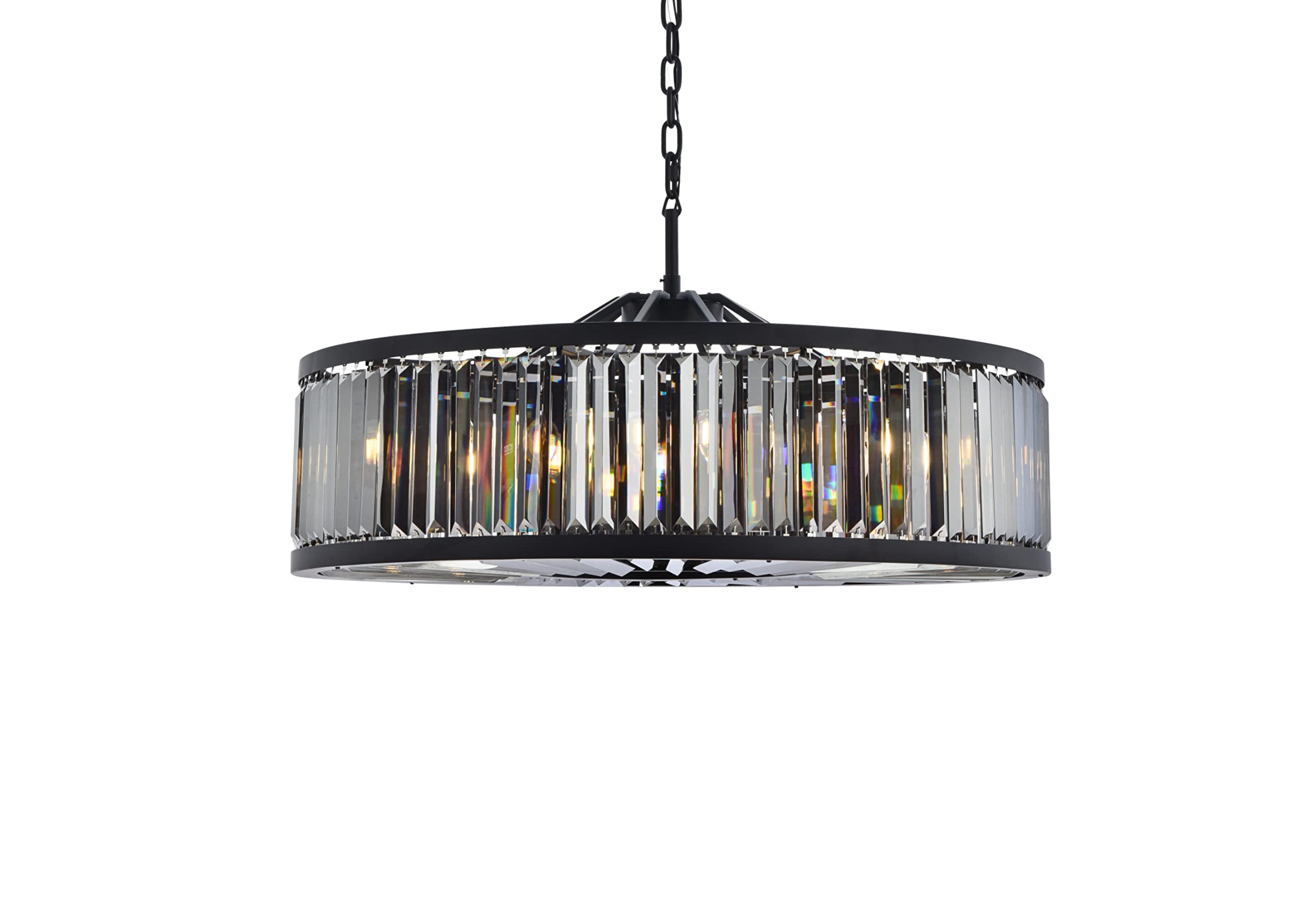 Elegant Lighting 1233 Chelsea Collection Chandelier 43.5'X15.5' Royal Cut Silver Shade (Grey) Crystals 10 Light, Matte Black Finish