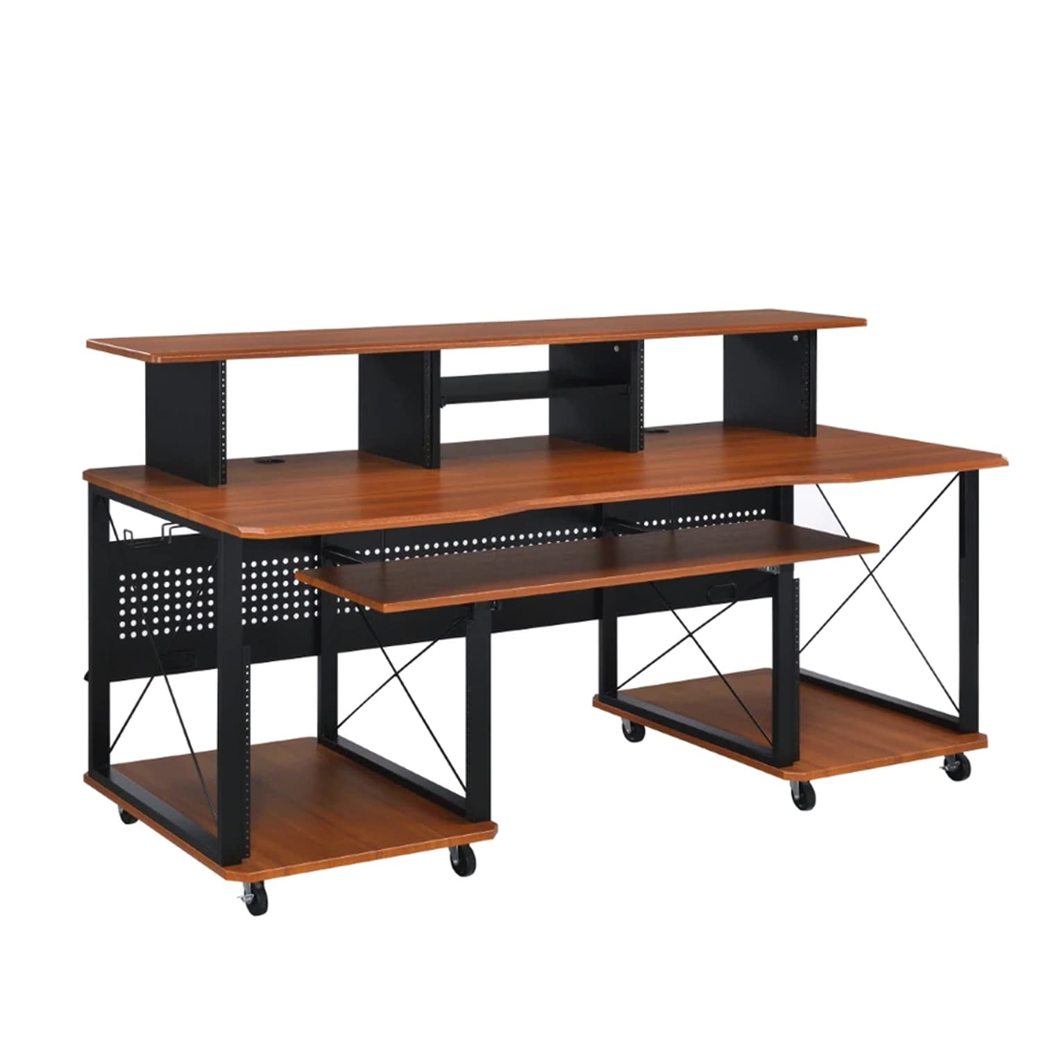 Mill 72 Inch Metal, Office and Writing Desk, Storage, Keyboard Tray, Brown
