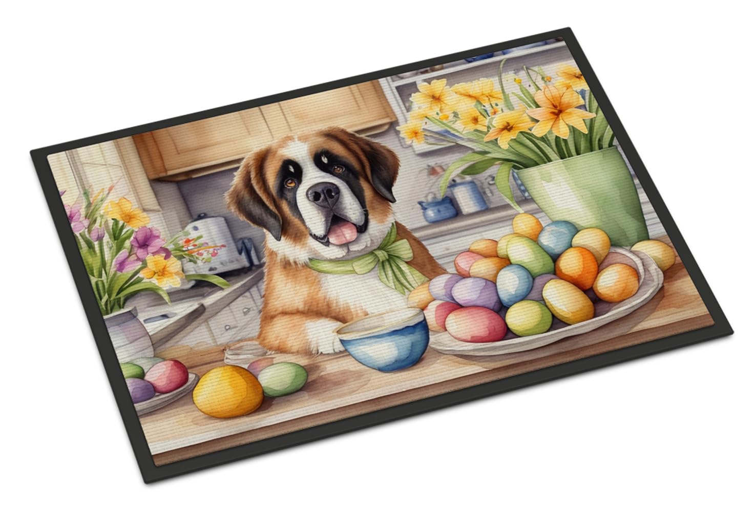 Carolines Treasures DAC6888JMAT Decorating Easter Saint Bernard Doormat Front Door Mat Indoor Outdoor Rugs for Entryway, Non Slip Washable Low Pile, 24H X 36W
