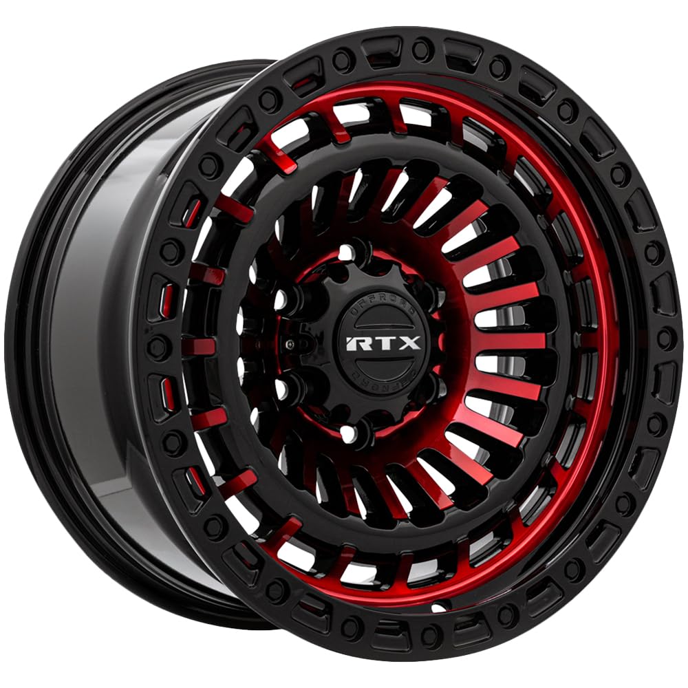 RTX MOAB Custom Wheel - 17x9, -15 Offset, 5x127 Bolt Pattern, 71.5mm Hub - Gloss Black with Machined Red Face Rim