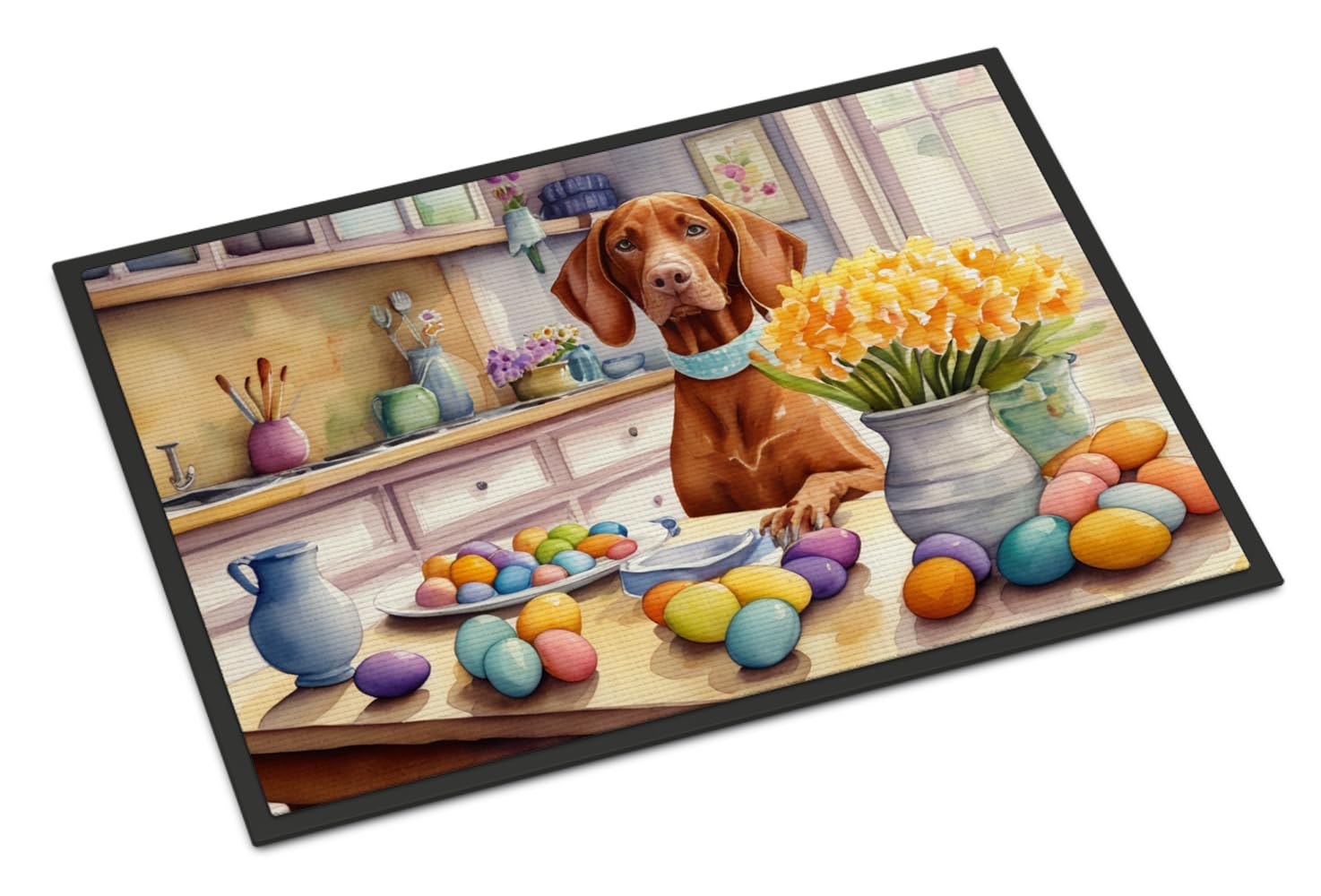 Carolines Treasures DAC6914MAT Decorating Easter Vizsla Doormat Front Door Mat Indoor Outdoor Rugs for Entryway, Non Slip Washable Low Pile, 18H X 27W