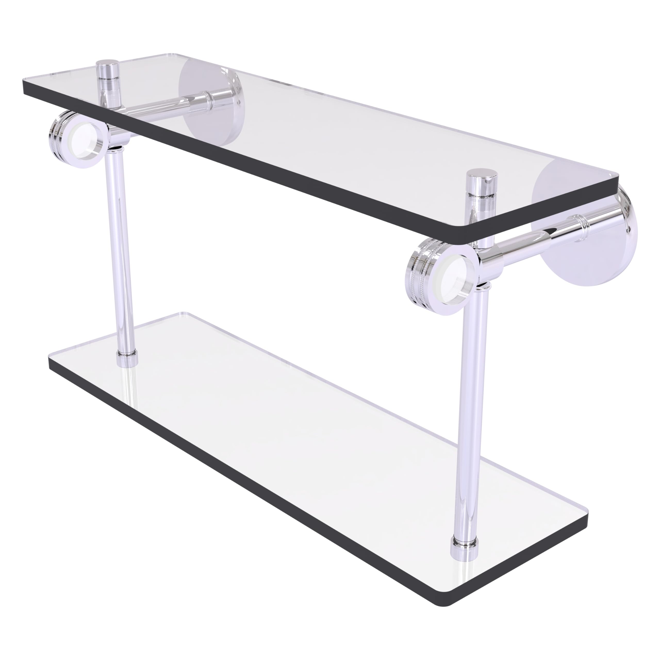 Clearview Collection 16 Inch Double Glass Shelf with Dotted Accents - Polished Chrome