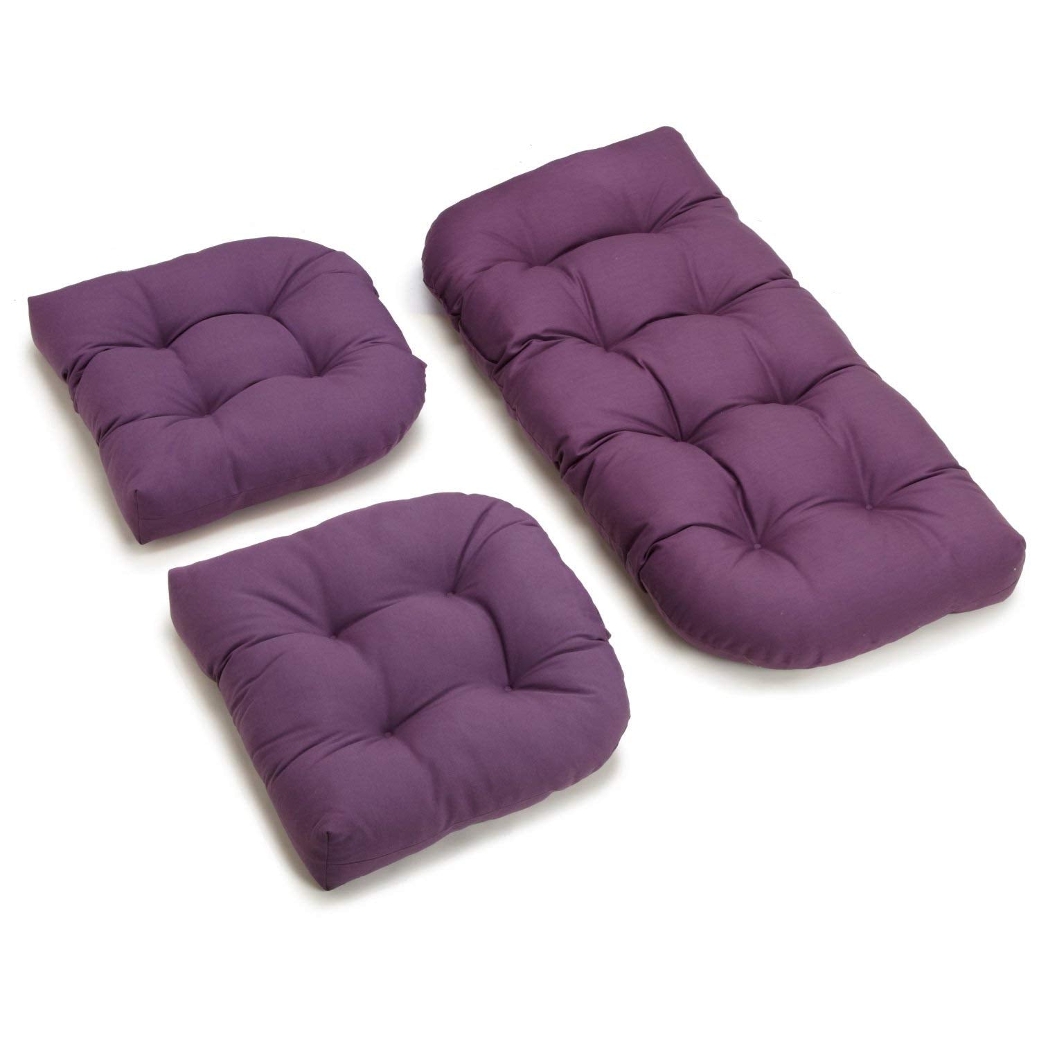 U-Shaped Twill Tufted Settee Cushion Set (Set of 3) - Grape